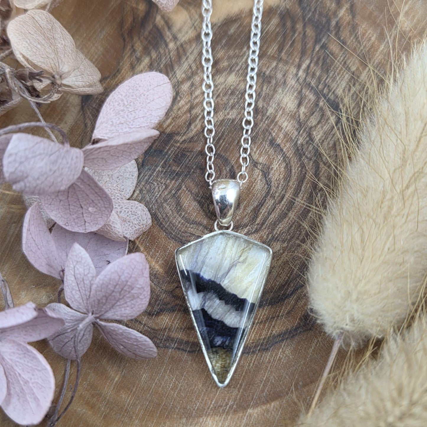 Blue John Pendant: Sterling Silver Derbyshire Fluorite Necklace Jones Stones