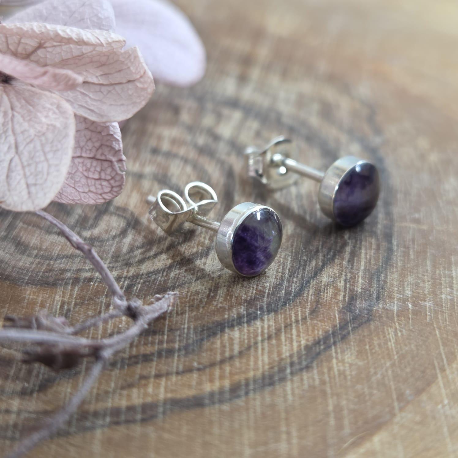 Blue John Stud Earrings: Sterling Silver, Derbyshire Spar (5mm) Jones Stones