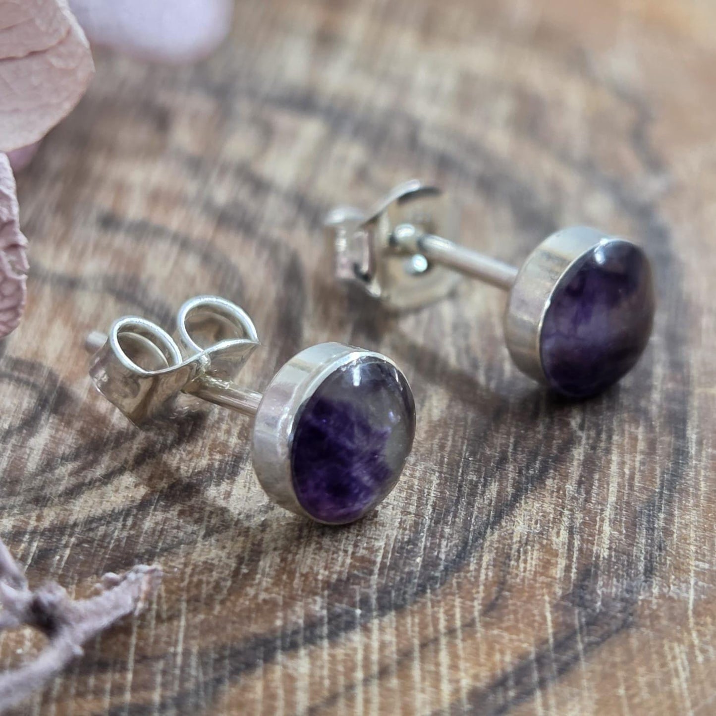 Blue John Stud Earrings: Sterling Silver, Derbyshire Spar (5mm) Jones Stones