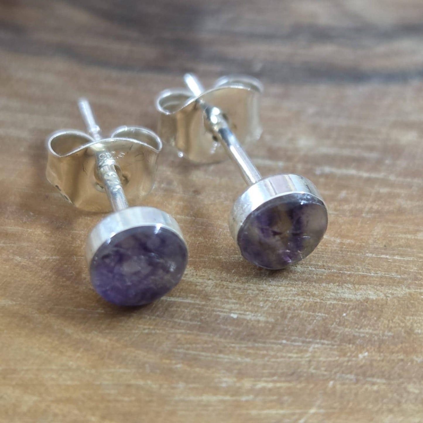 Blue John Stud Earrings: Handmade Sterling Silver Derbyshire Spar Jones Stones