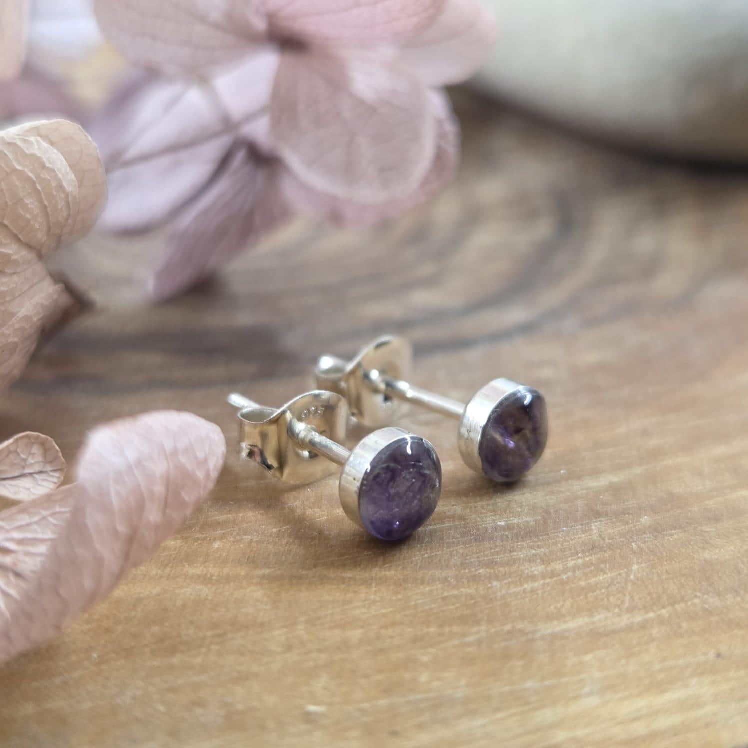 Blue John Stud Earrings: Handmade Sterling Silver Derbyshire Spar Jones Stones