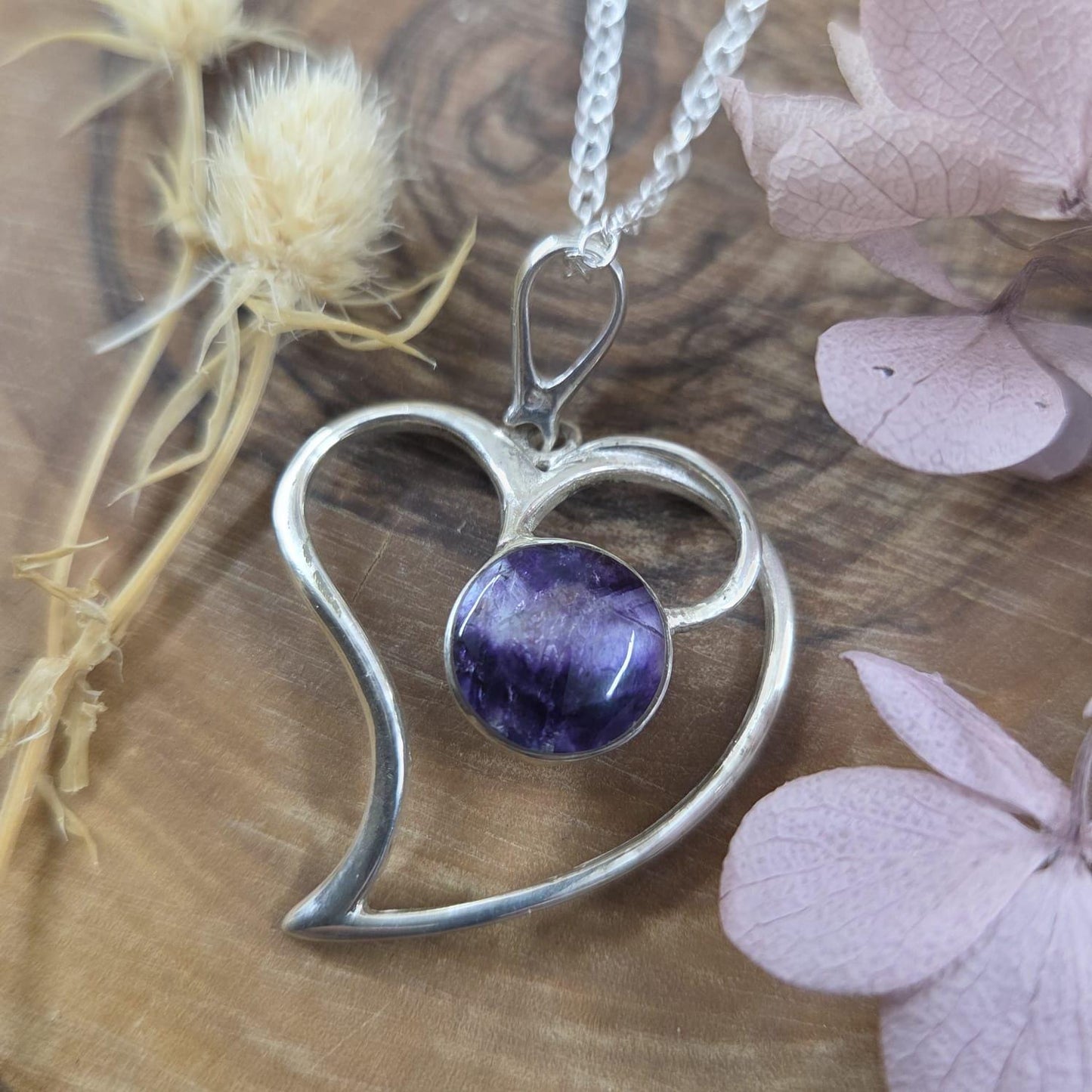 Blue John Heart Pendant: Sterling Silver Derbyshire Spar Necklace Jones Stones