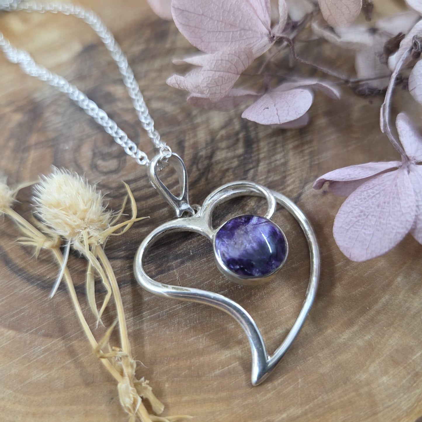Blue John Heart Pendant: Sterling Silver Derbyshire Spar Necklace Jones Stones