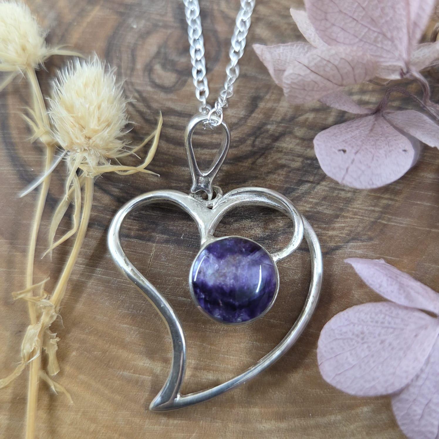 Blue John Heart Pendant: Sterling Silver Derbyshire Spar Necklace Jones Stones