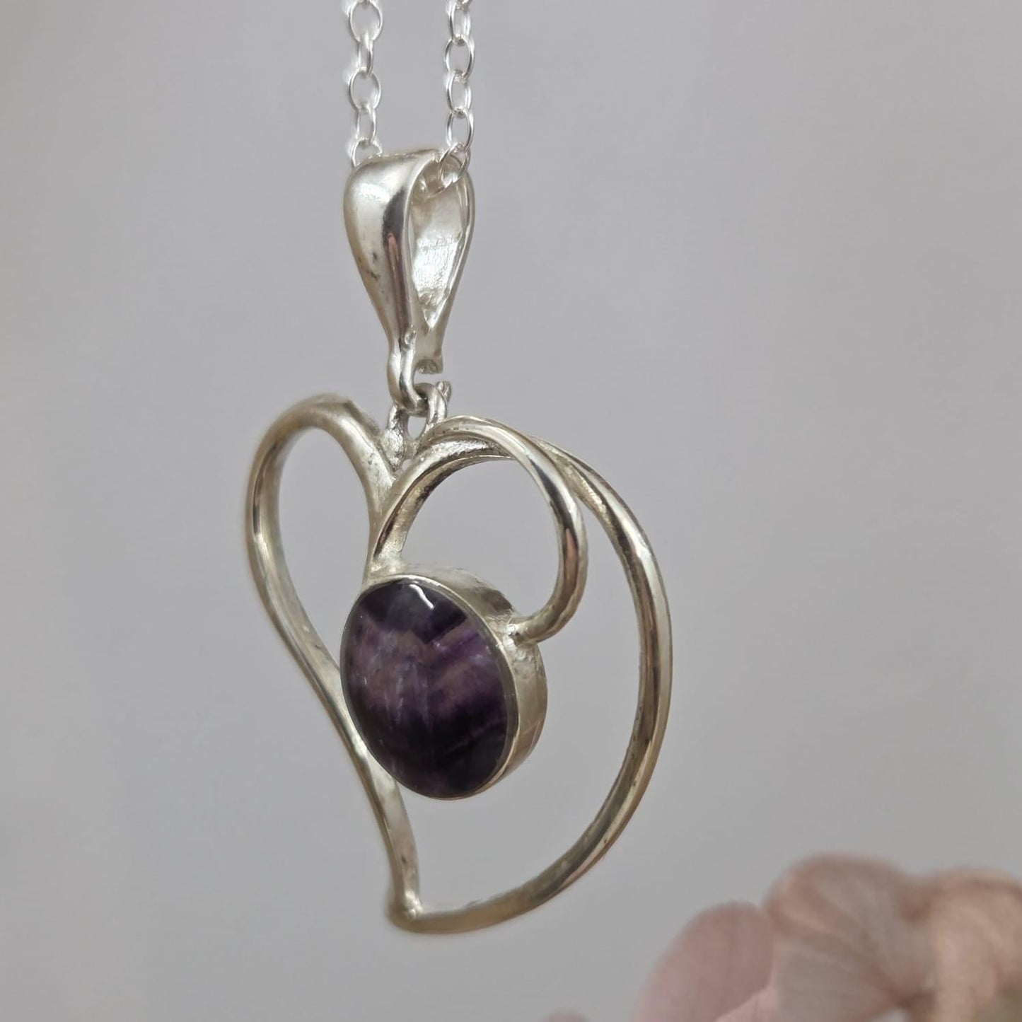 Blue John Heart Pendant: Sterling Silver Derbyshire Spar Necklace Jones Stones