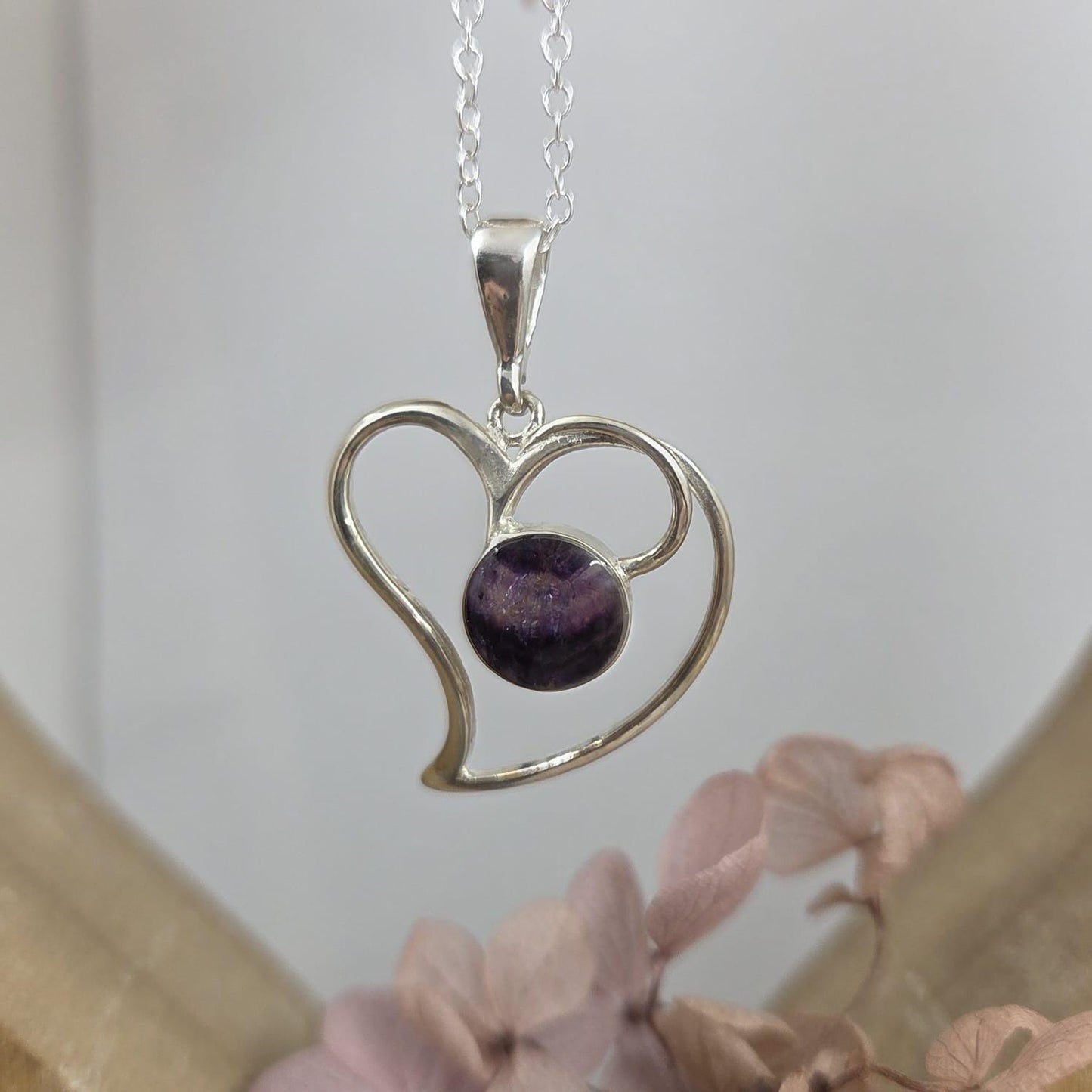 Blue John Heart Pendant: Sterling Silver Derbyshire Spar Necklace Jones Stones