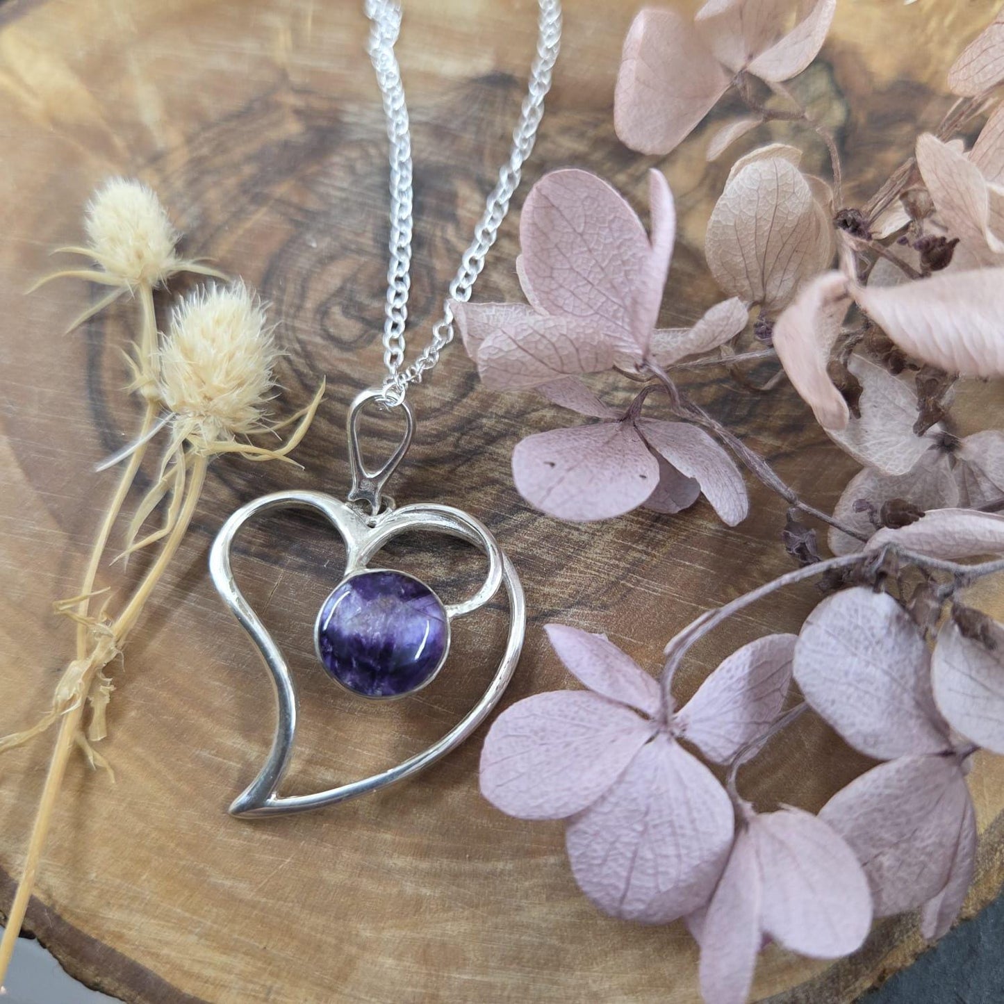 Blue John Heart Pendant: Sterling Silver Derbyshire Spar Necklace Jones Stones