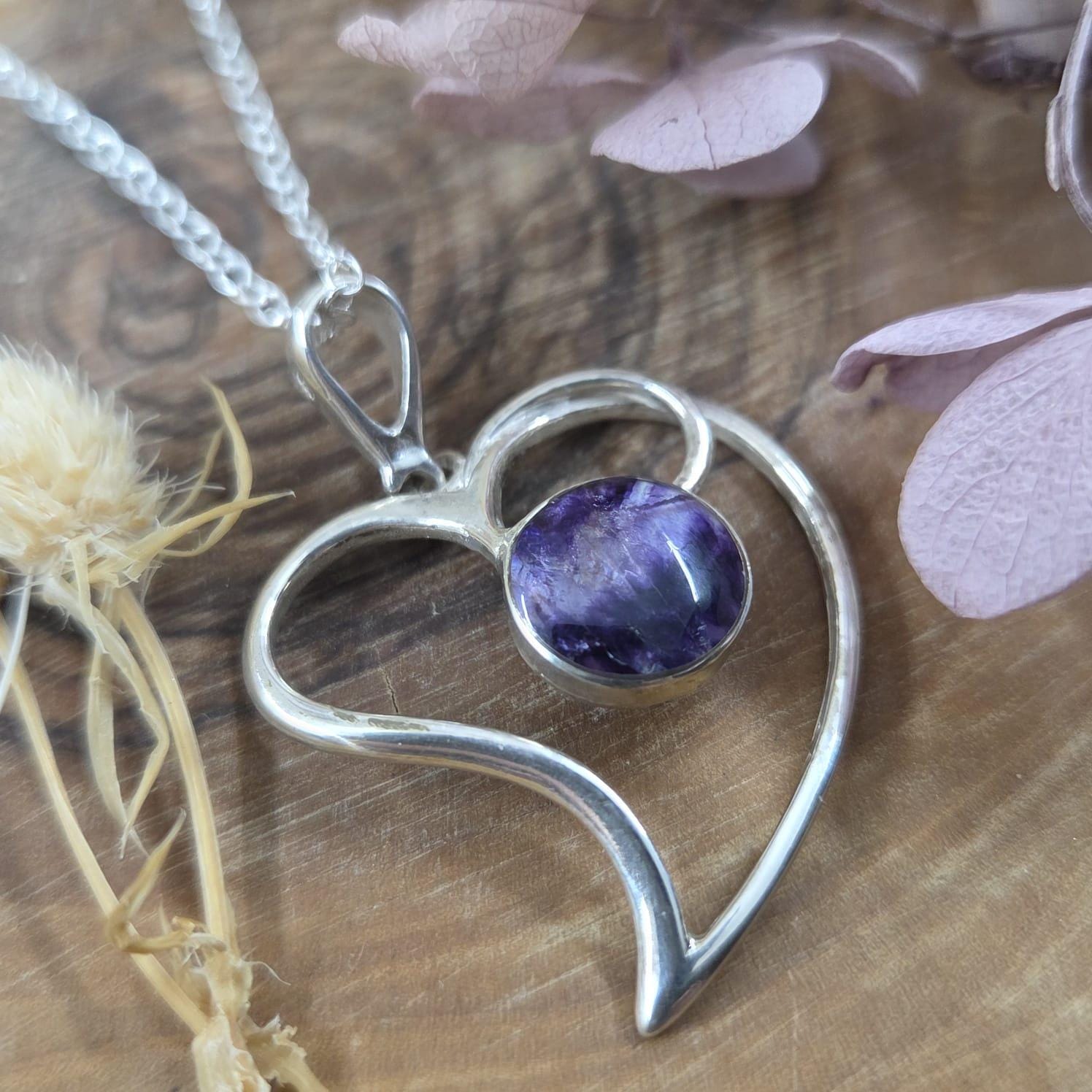 Blue John Heart Pendant: Sterling Silver Derbyshire Spar Necklace Jones Stones
