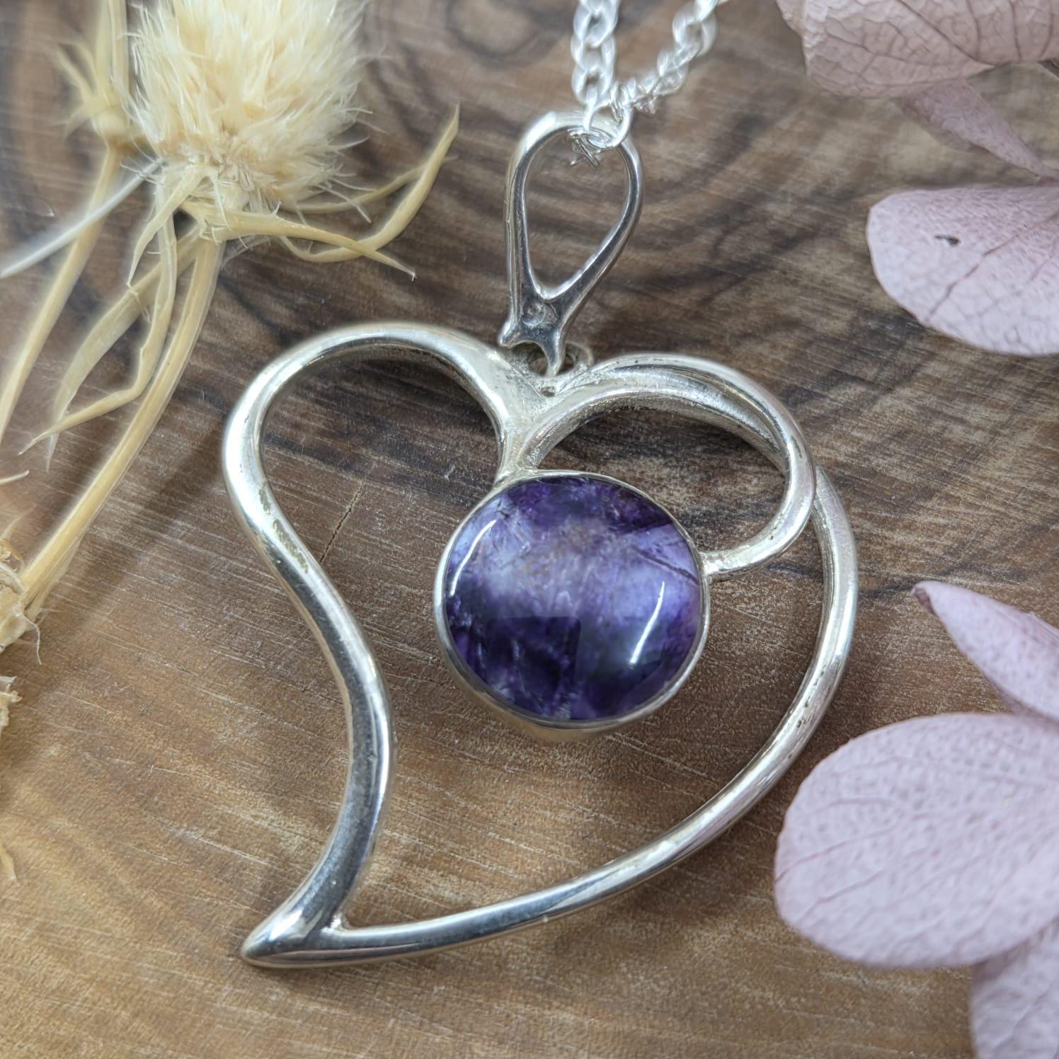 Blue John Heart Pendant: Sterling Silver Derbyshire Spar Necklace Jones Stones