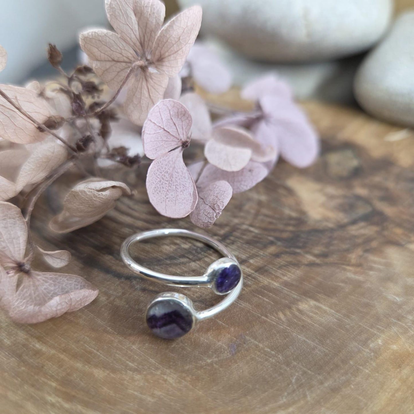 Sterling Silver Blue John Adjustable Ring: 6mm & 4mm Stones Jones Stones