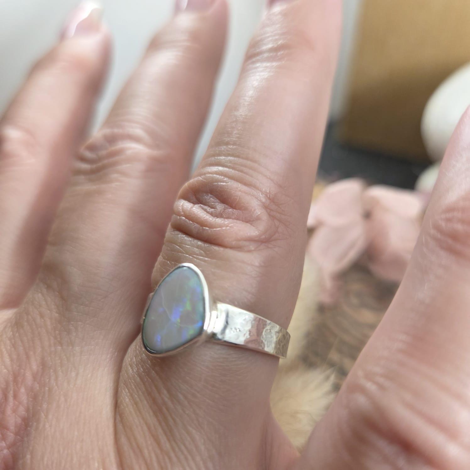 Handmade Australian Opal Ring: Sterling Silver, Size T Jones Stones