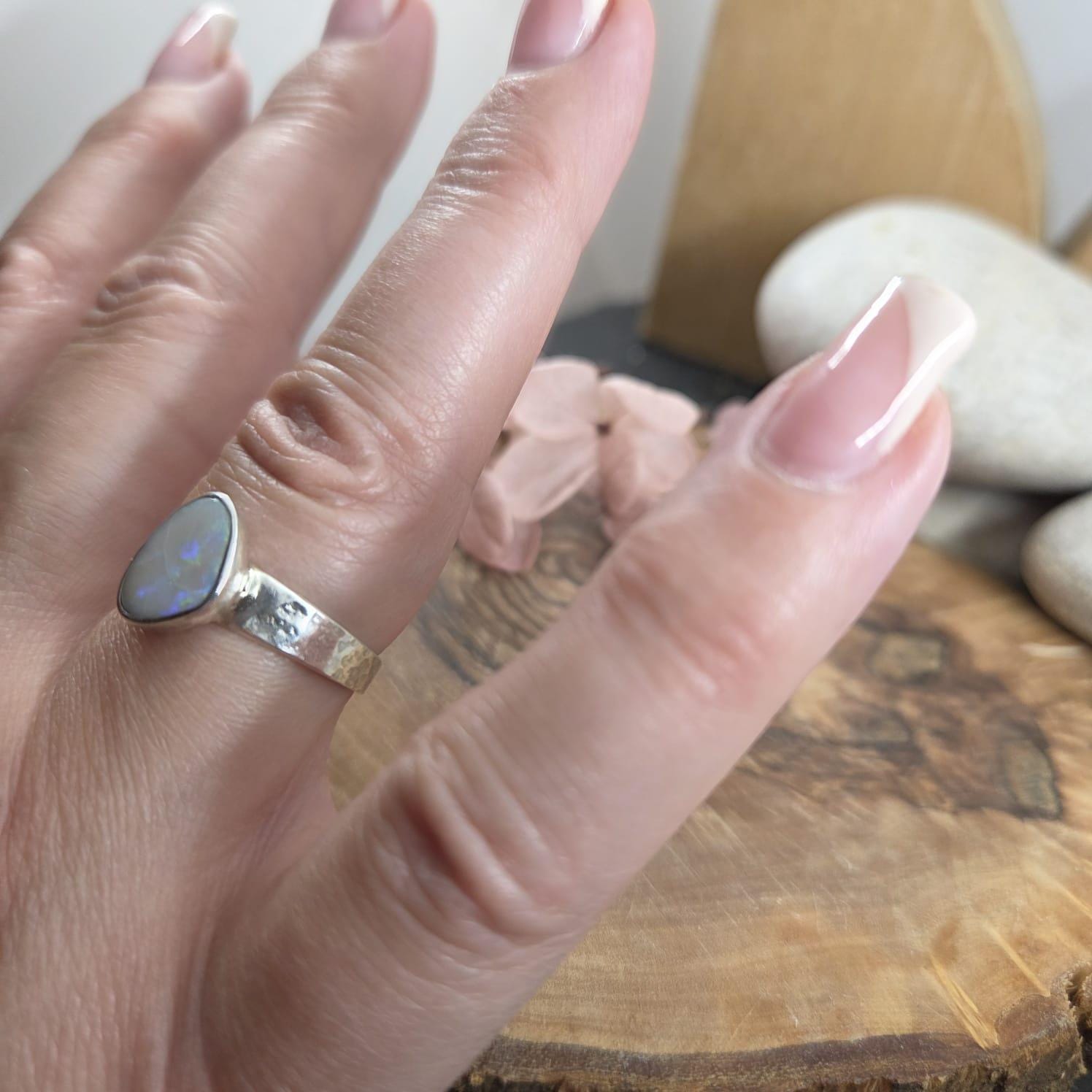 Handmade Australian Opal Ring: Sterling Silver, Size T Jones Stones