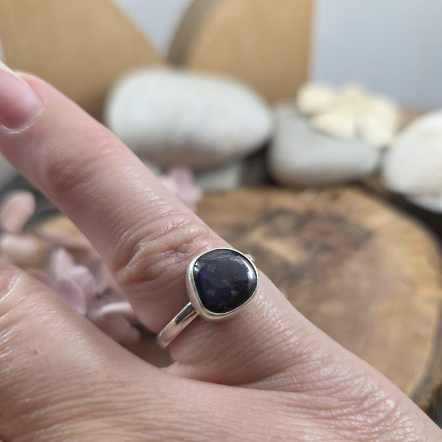 Australian Boulder Opal Sterling Silver Ring - Size P Jones Stones