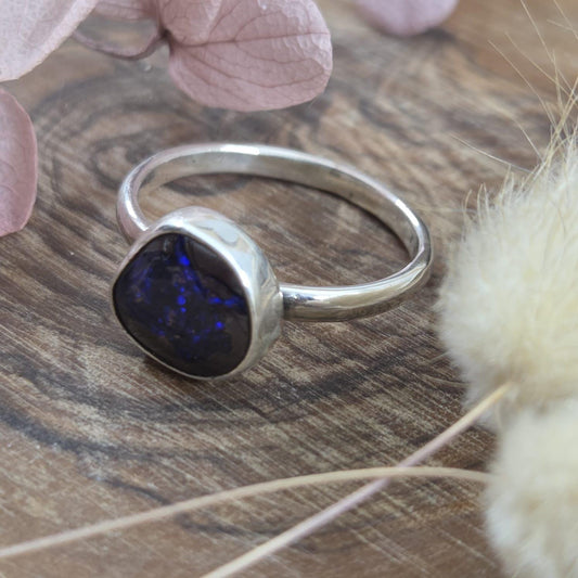 Australian Boulder Opal Sterling Silver Ring - Size P Jones Stones