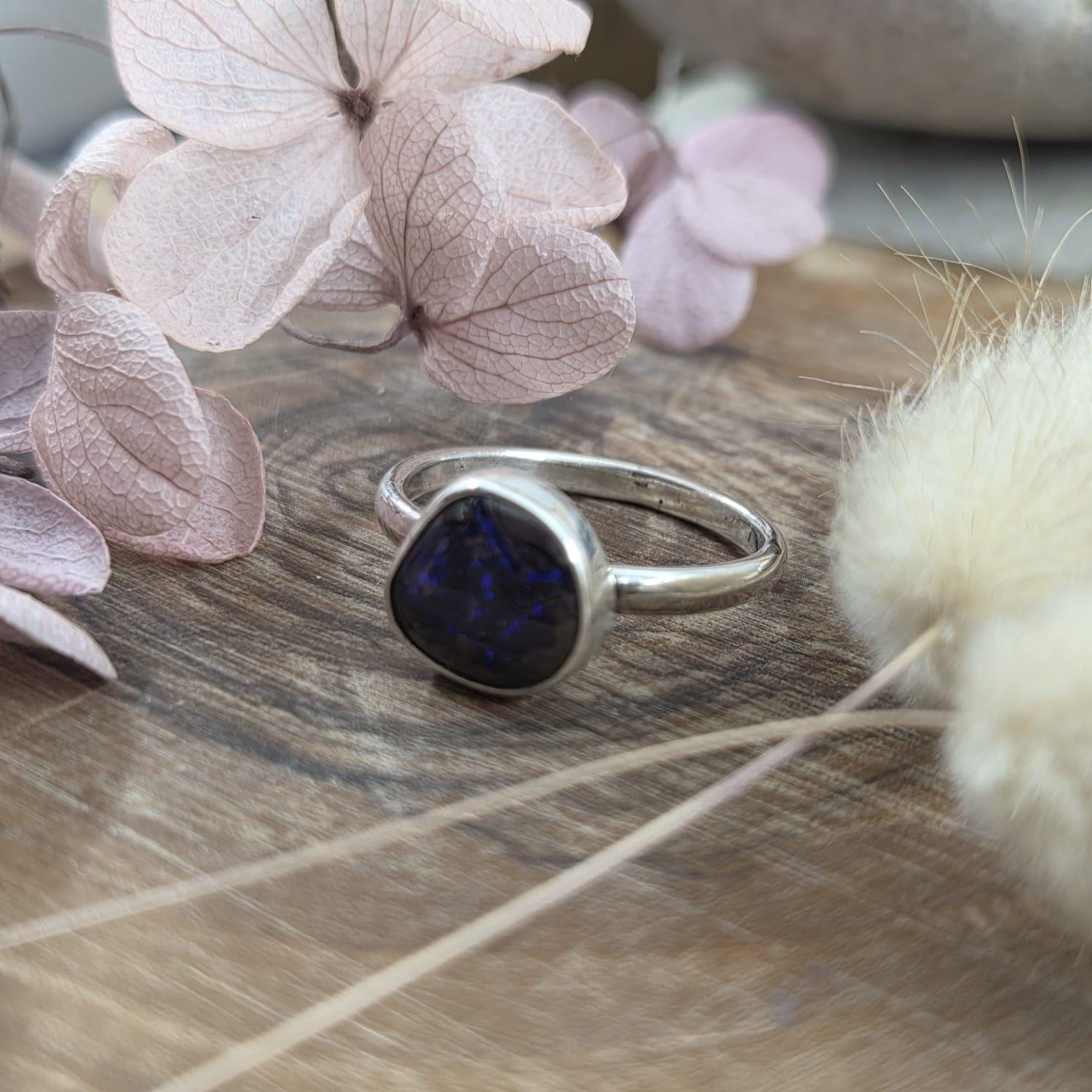 Australian Boulder Opal Sterling Silver Ring - Size P Jones Stones