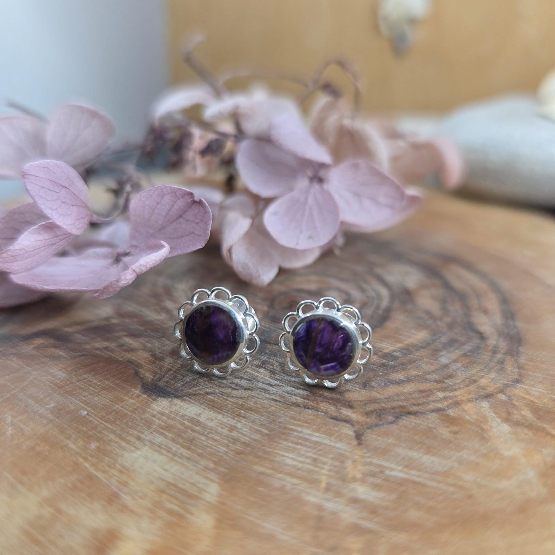 Blue John Stud Earrings: Sterling Silver, Handmade Derbyshire Jewellery Jones Stones