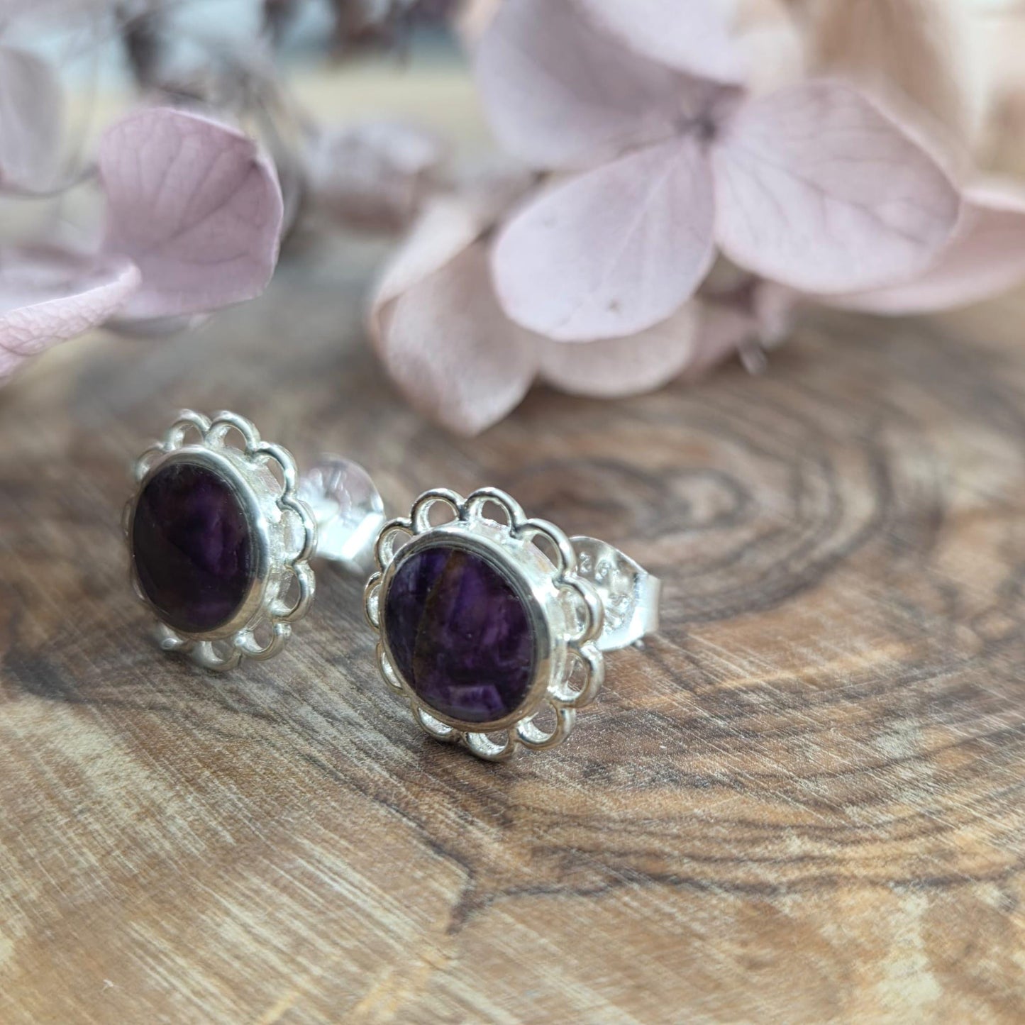 Blue John Stud Earrings: Sterling Silver, Handmade Derbyshire Jewellery Jones Stones