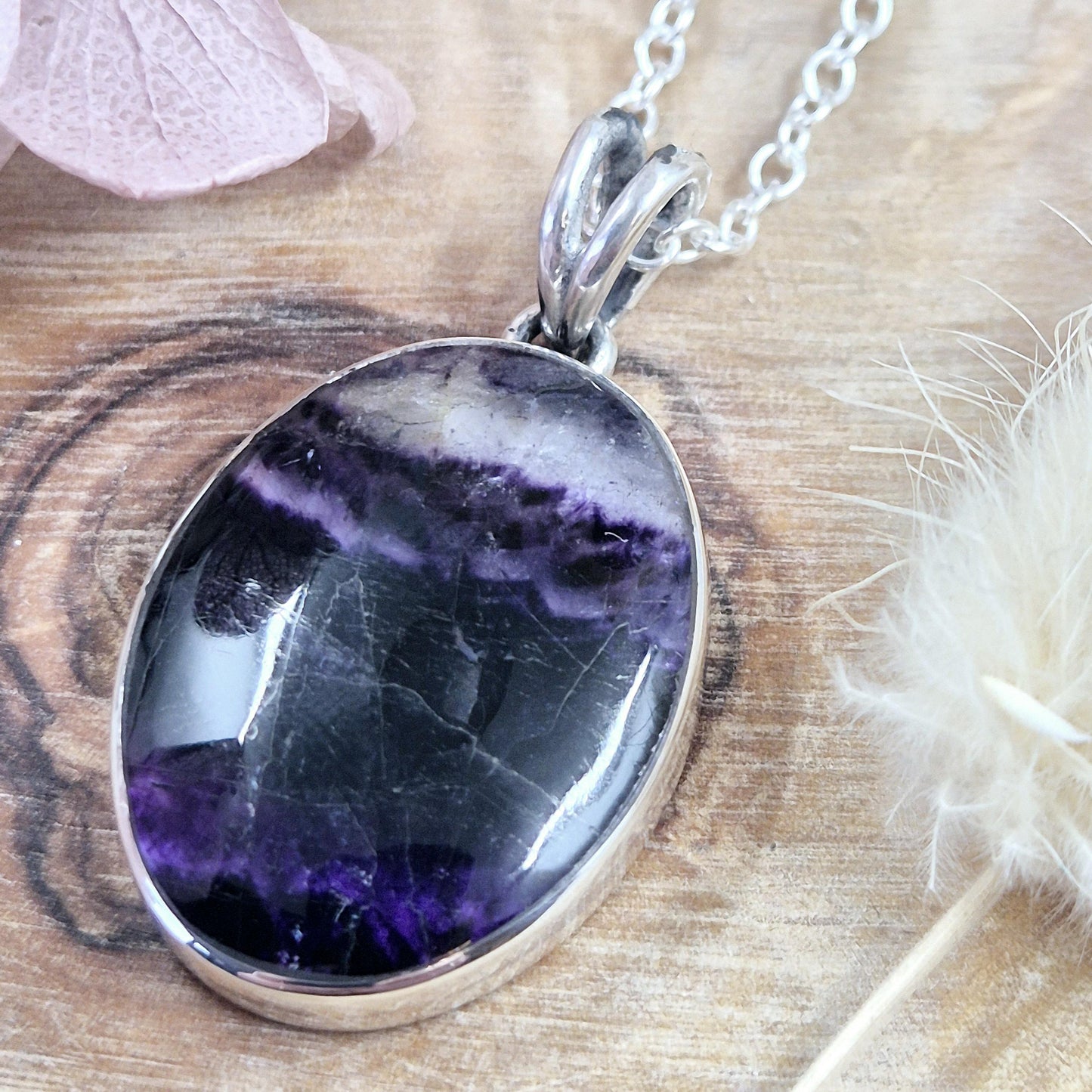Blue John Sterling Silver Pendant: Oval Derbyshire Spar Necklace Jones Stones