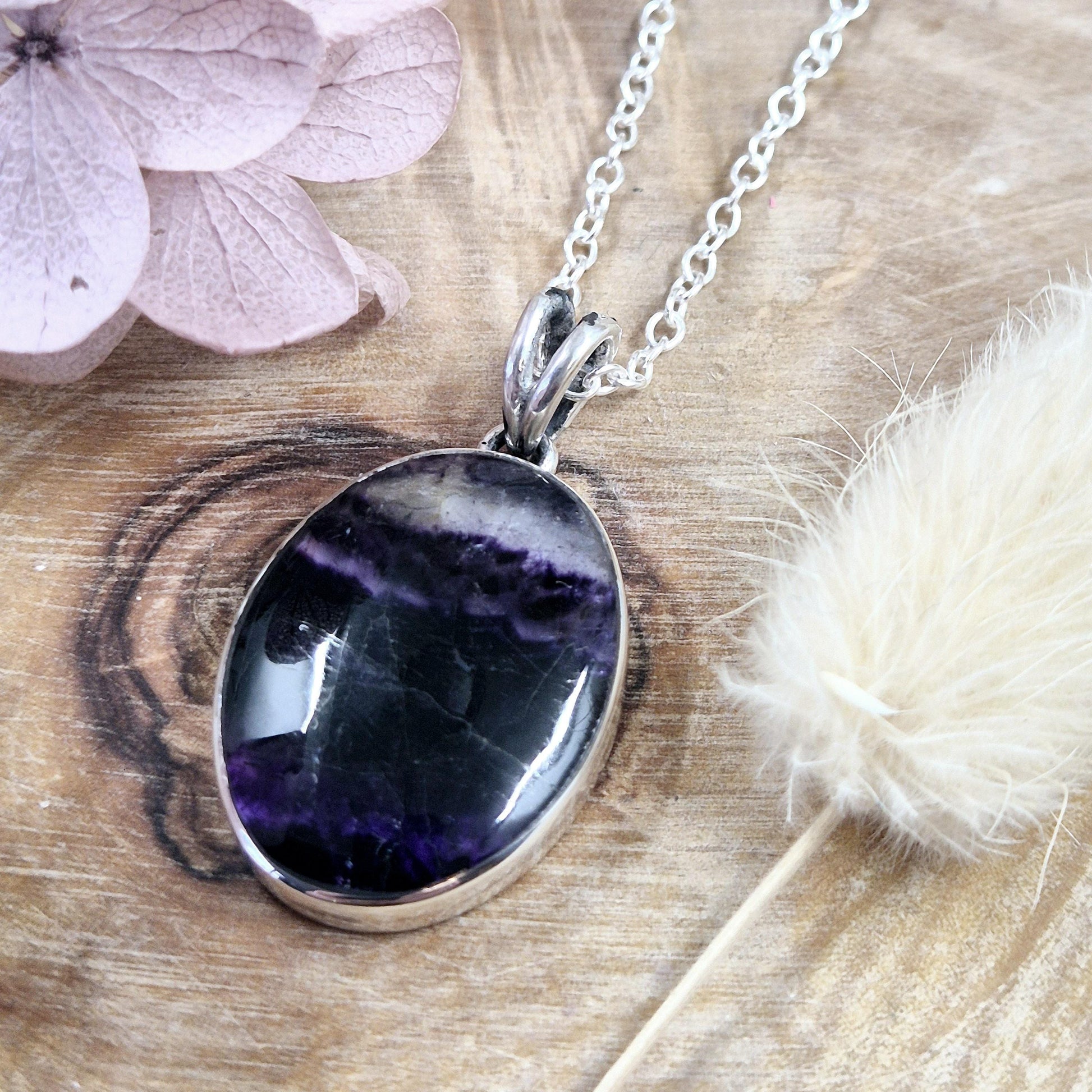 Blue John Sterling Silver Pendant: Oval Derbyshire Spar Necklace Jones Stones