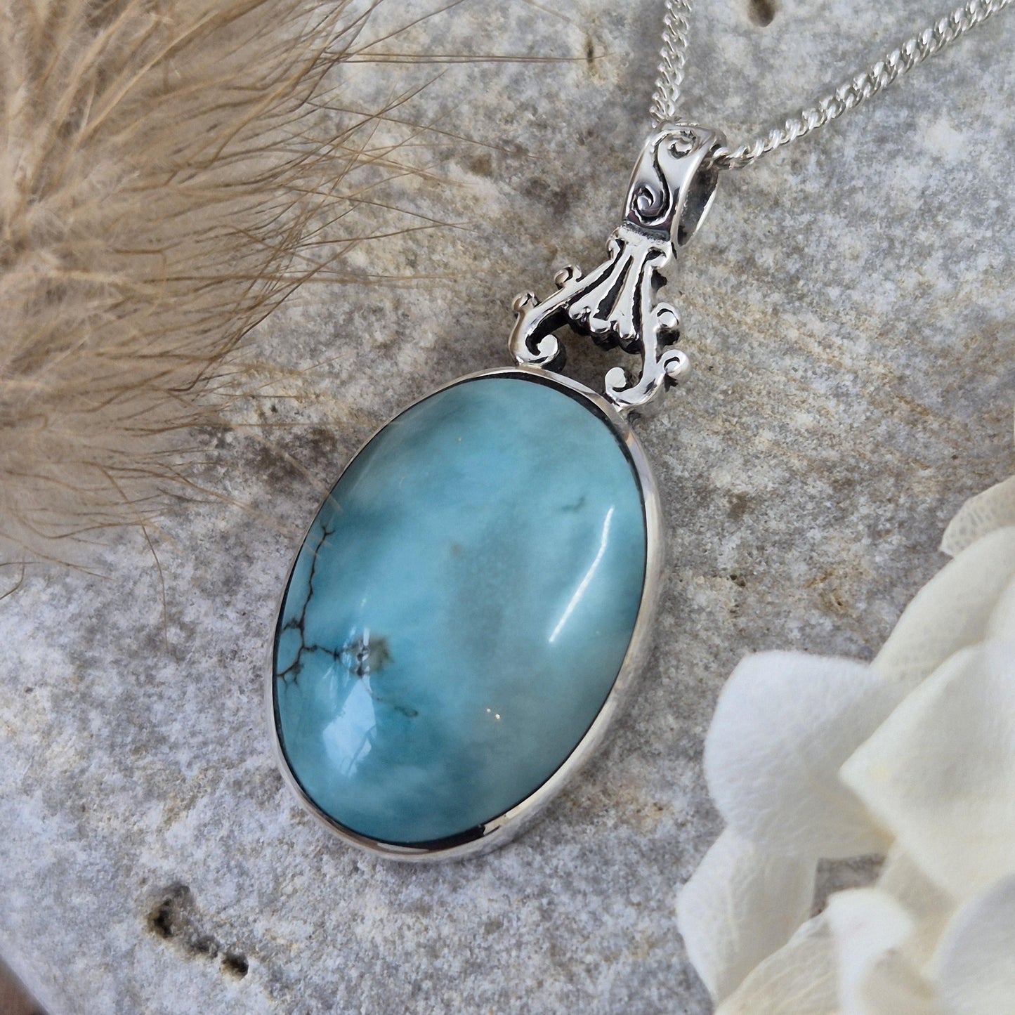 Handmade Turquoise Pendant: Sterling Silver Necklace, Derbyshire Jewellery Jones Stones