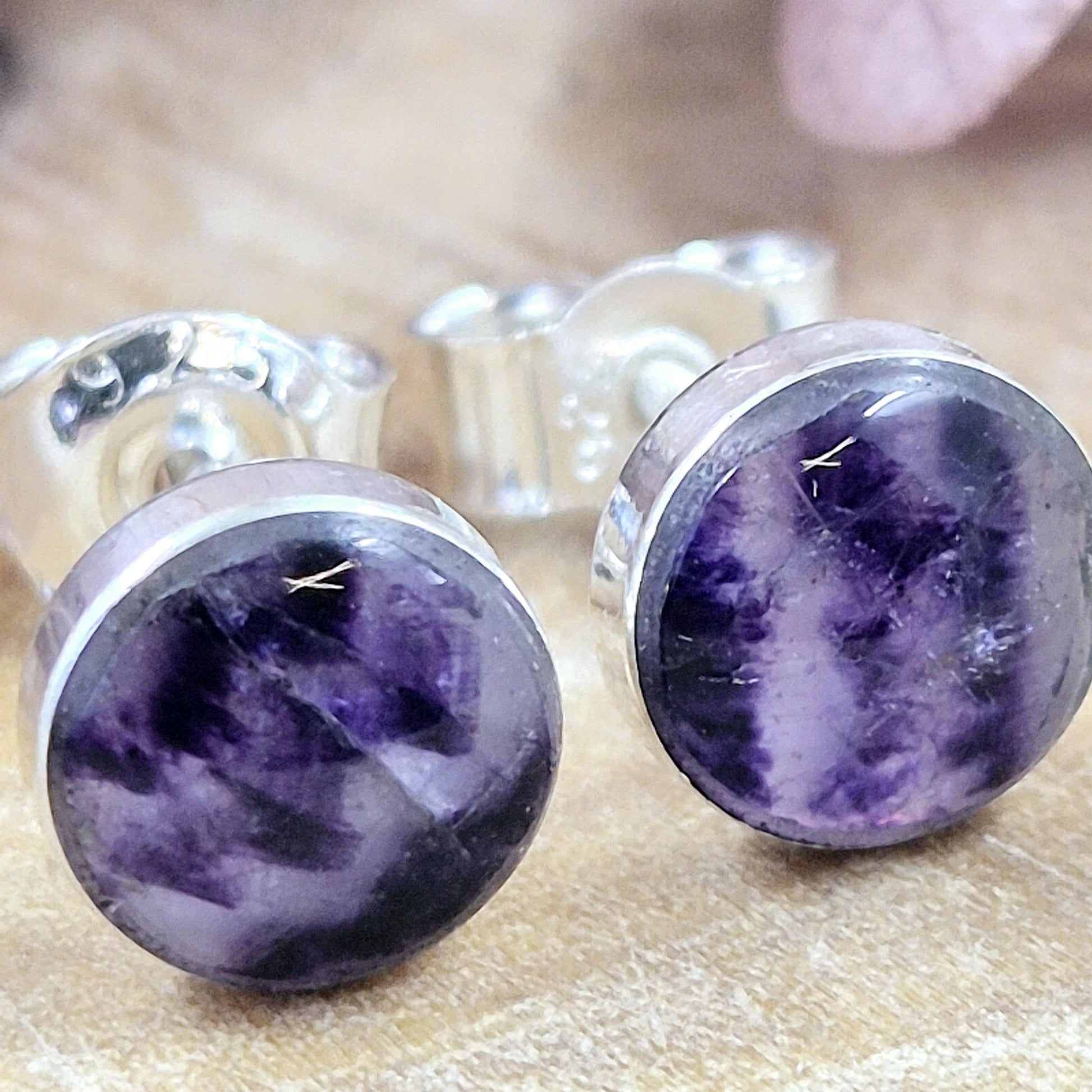Blue John Stud Earrings: Handmade Sterling Silver 6mm Derbyshire Spar Jones Stones
