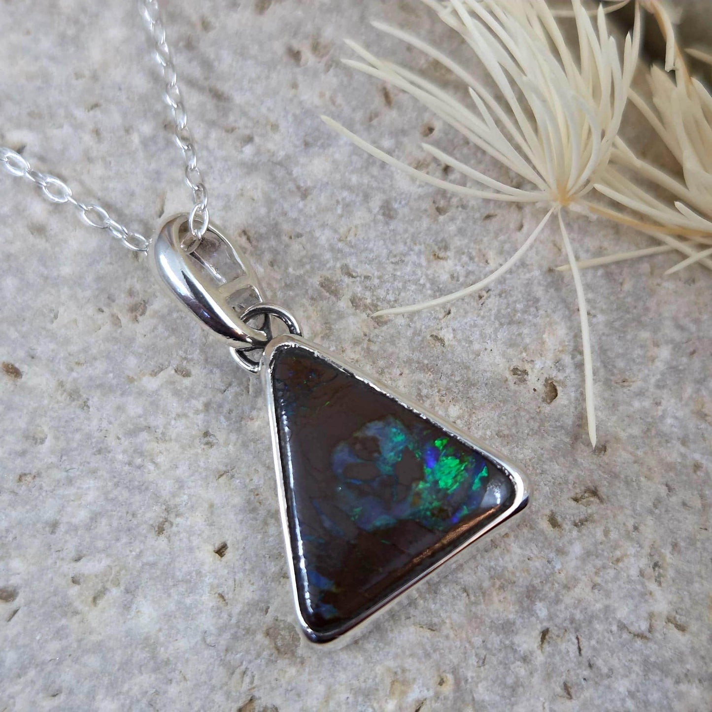 Australian Boulder Opal Pendant: Sterling Silver Gemstone, October Birthstone Jones Stones