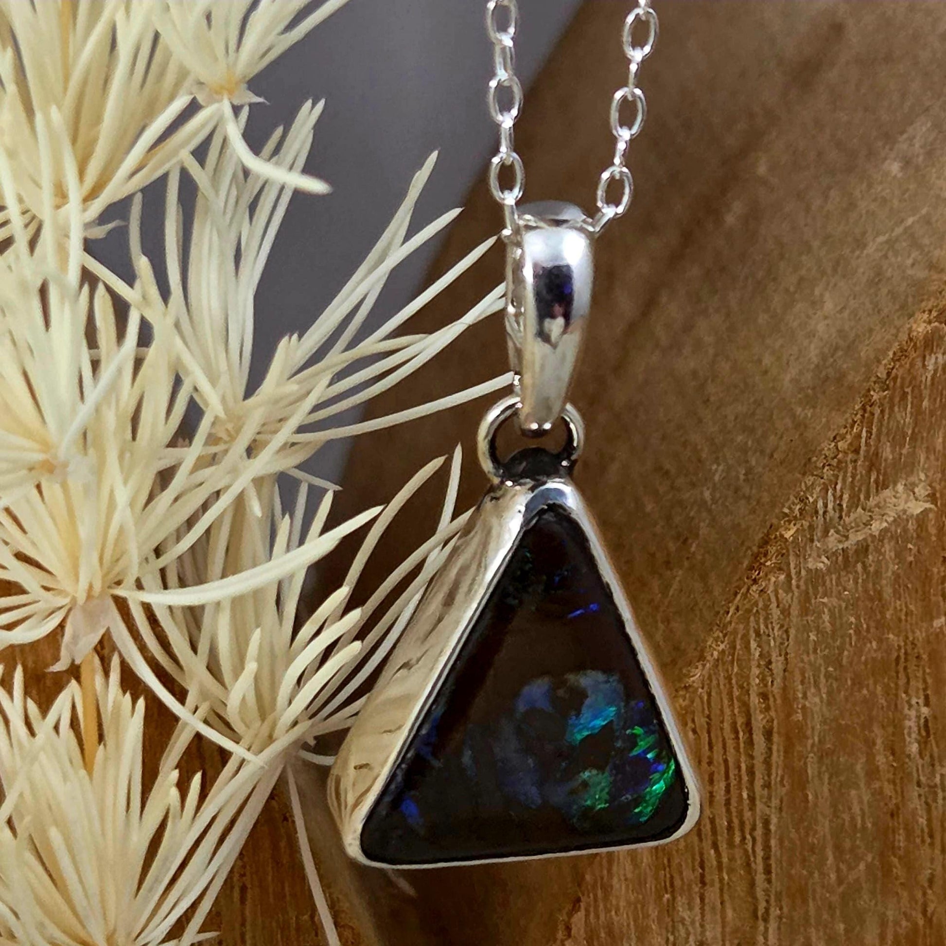 Australian Boulder Opal Pendant: Sterling Silver Gemstone, October Birthstone Jones Stones