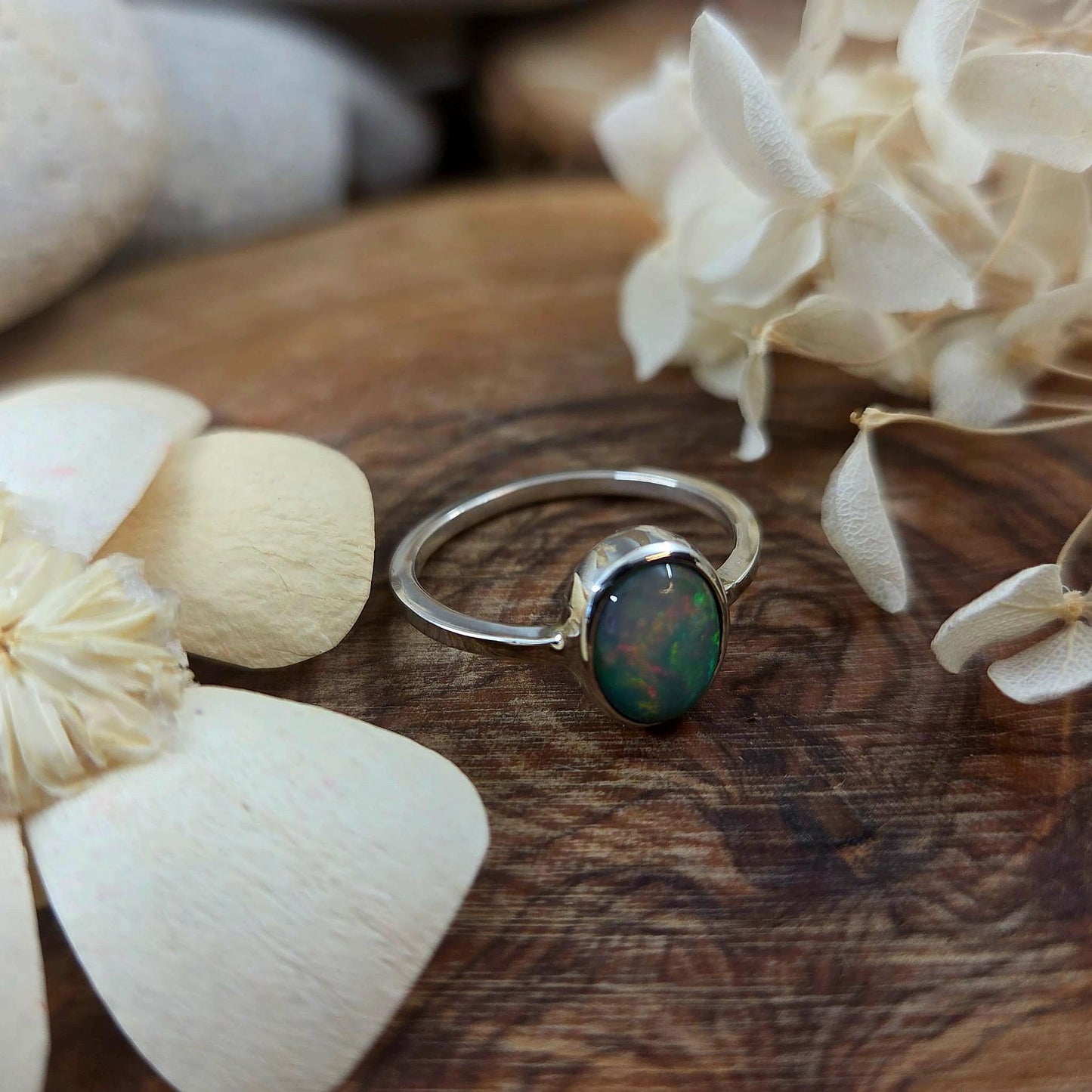 Welo Opal Sterling Silver Ring - Size P Jones Stones