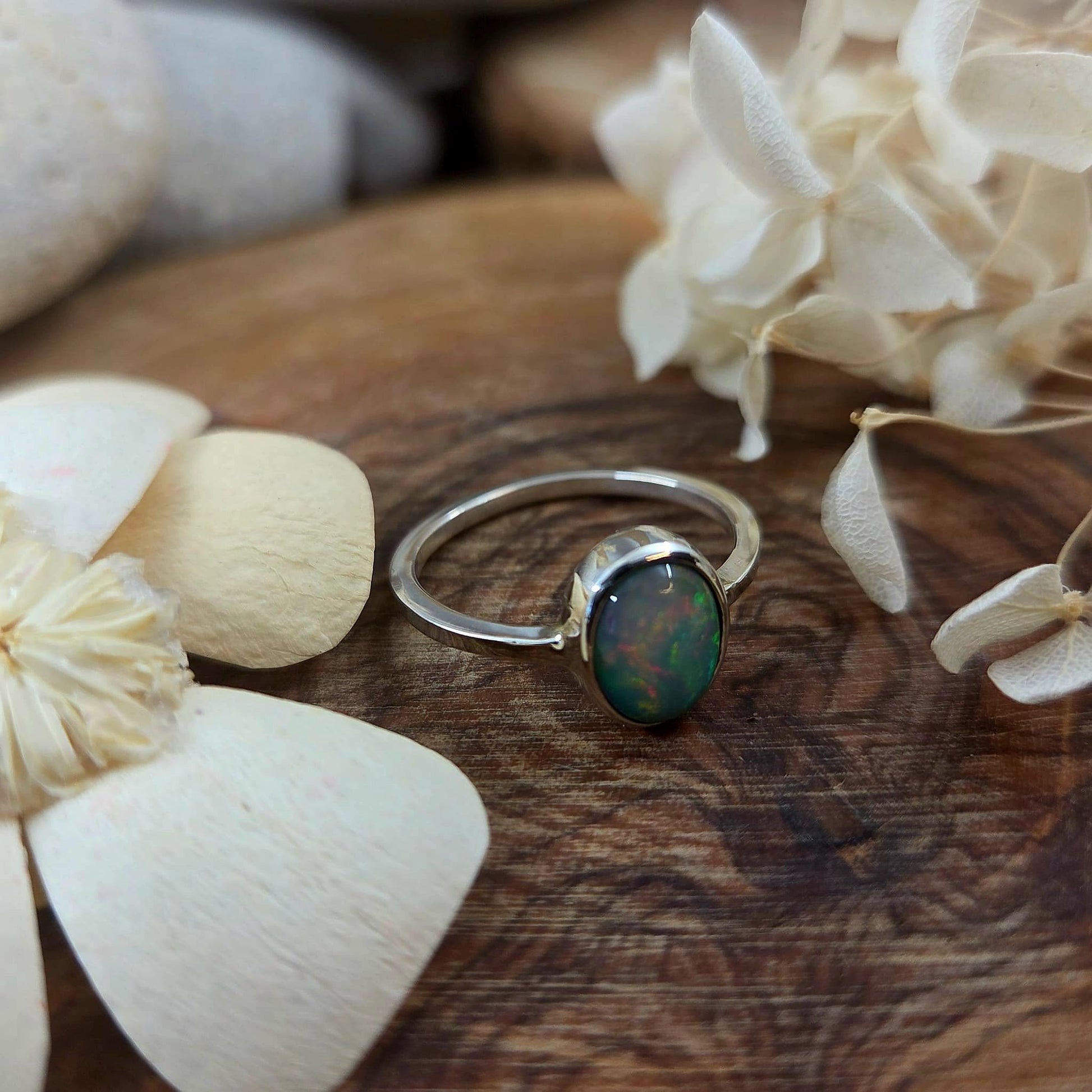 Welo Opal Sterling Silver Ring - Size P Jones Stones