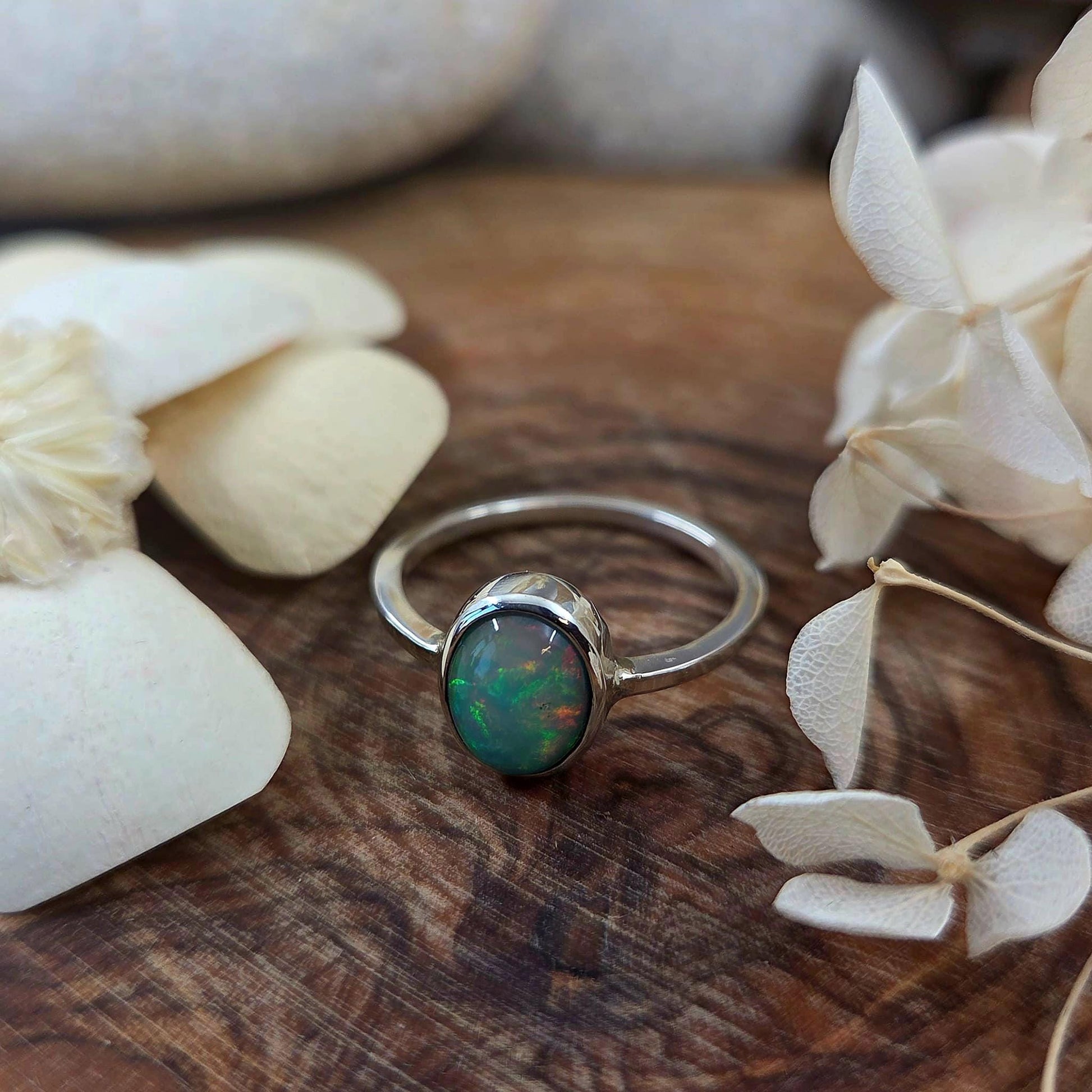 Welo Opal Sterling Silver Ring - Size P Jones Stones