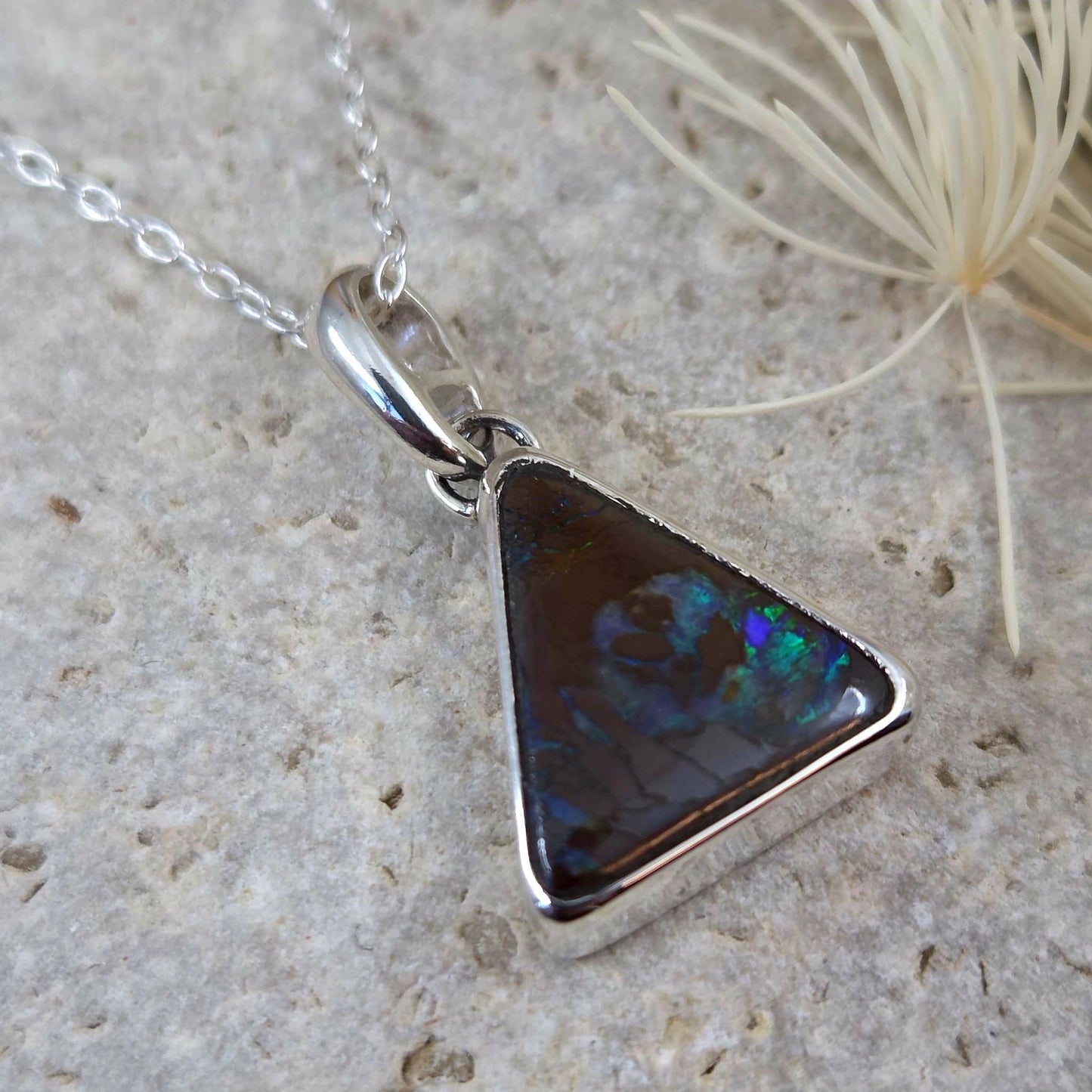 Australian Boulder Opal Pendant: Sterling Silver Gemstone, October Birthstone Jones Stones