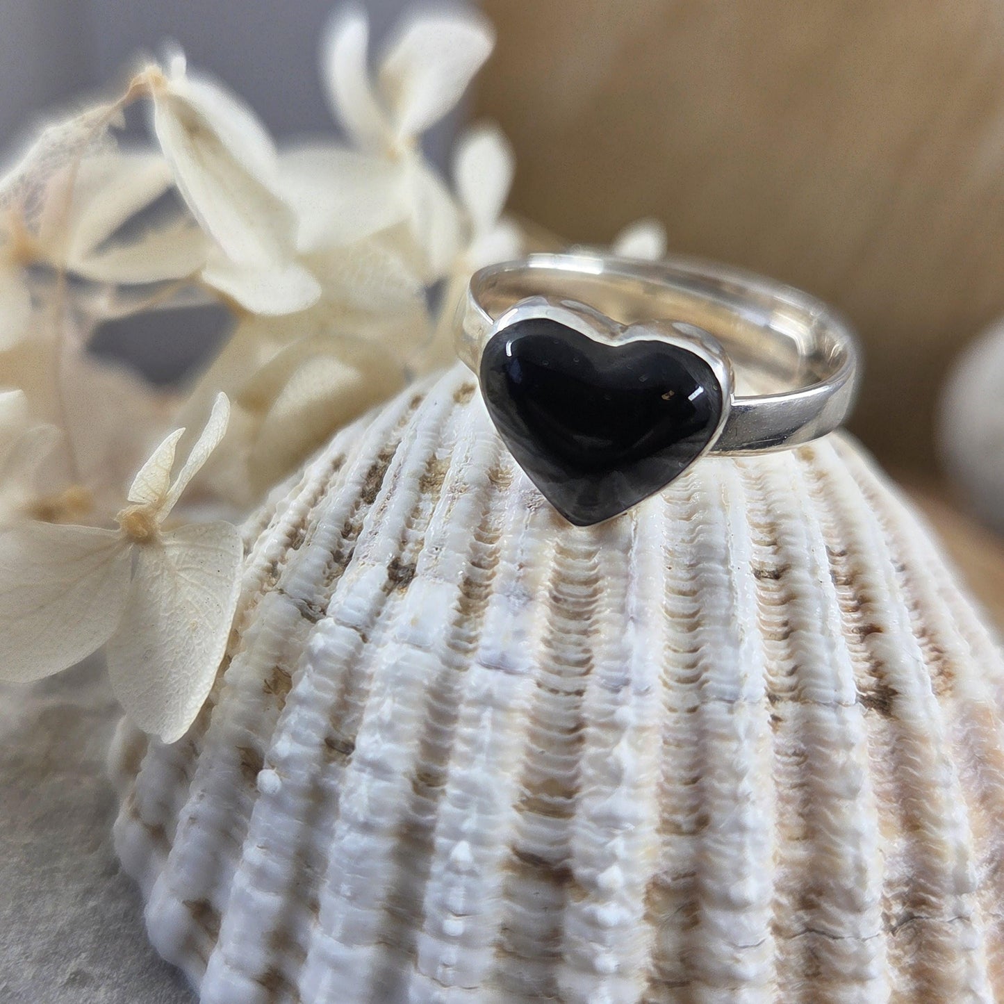Whitby Jet Heart Adjustable Silver Ring | Whitby Jet Ring | Whitby Jet | Celtic Jewellery | Handmade Ring | Ring | Heart Ring Jones Stones