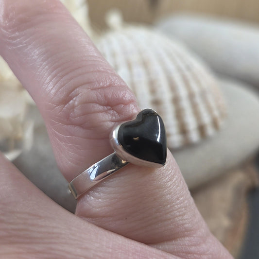 Whitby Jet Heart Adjustable Silver Ring | Whitby Jet Ring | Whitby Jet | Celtic Jewellery | Handmade Ring | Ring | Heart Ring Jones Stones