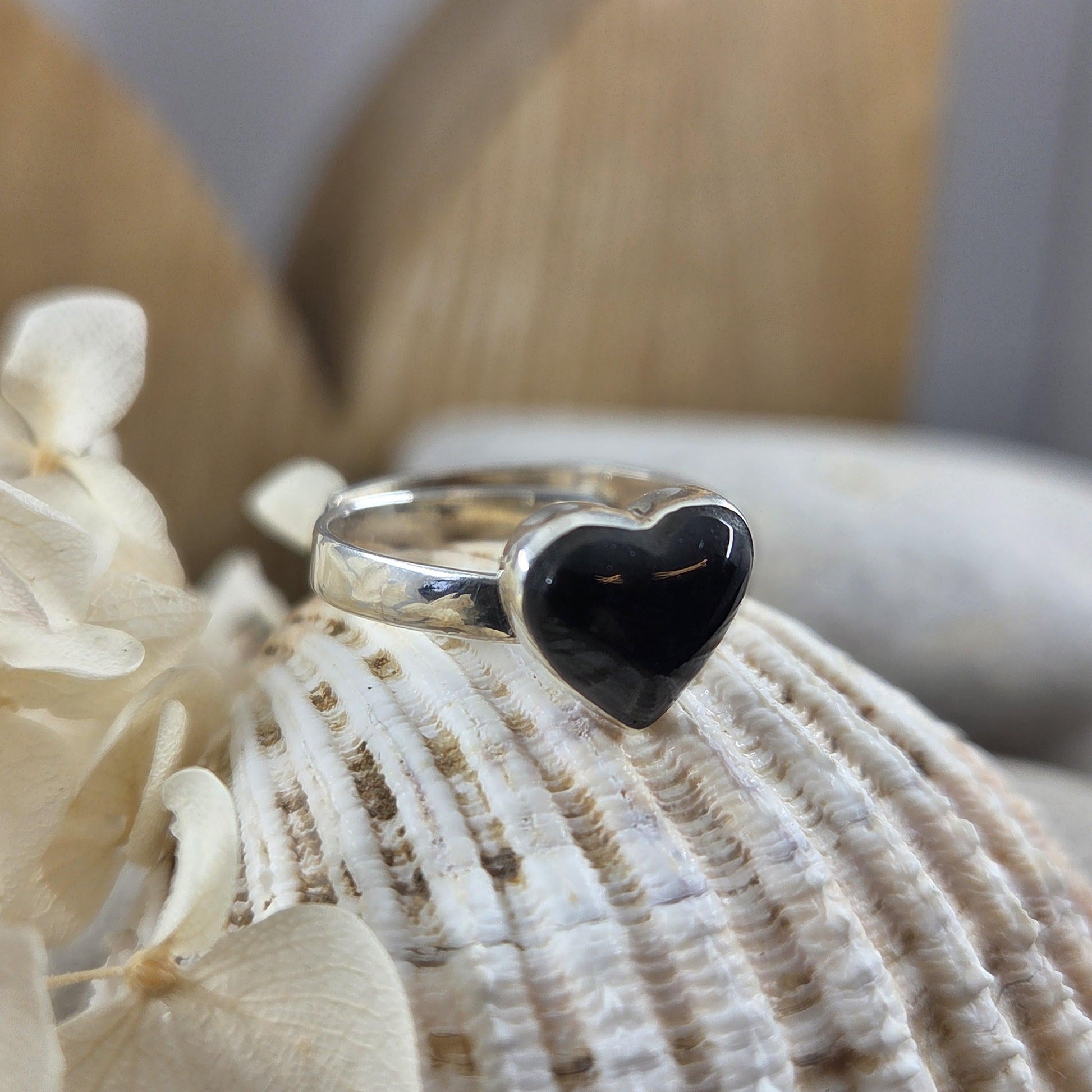 Whitby Jet Heart Adjustable Silver Ring | Whitby Jet Ring | Whitby Jet | Celtic Jewellery | Handmade Ring | Ring | Heart Ring Jones Stones