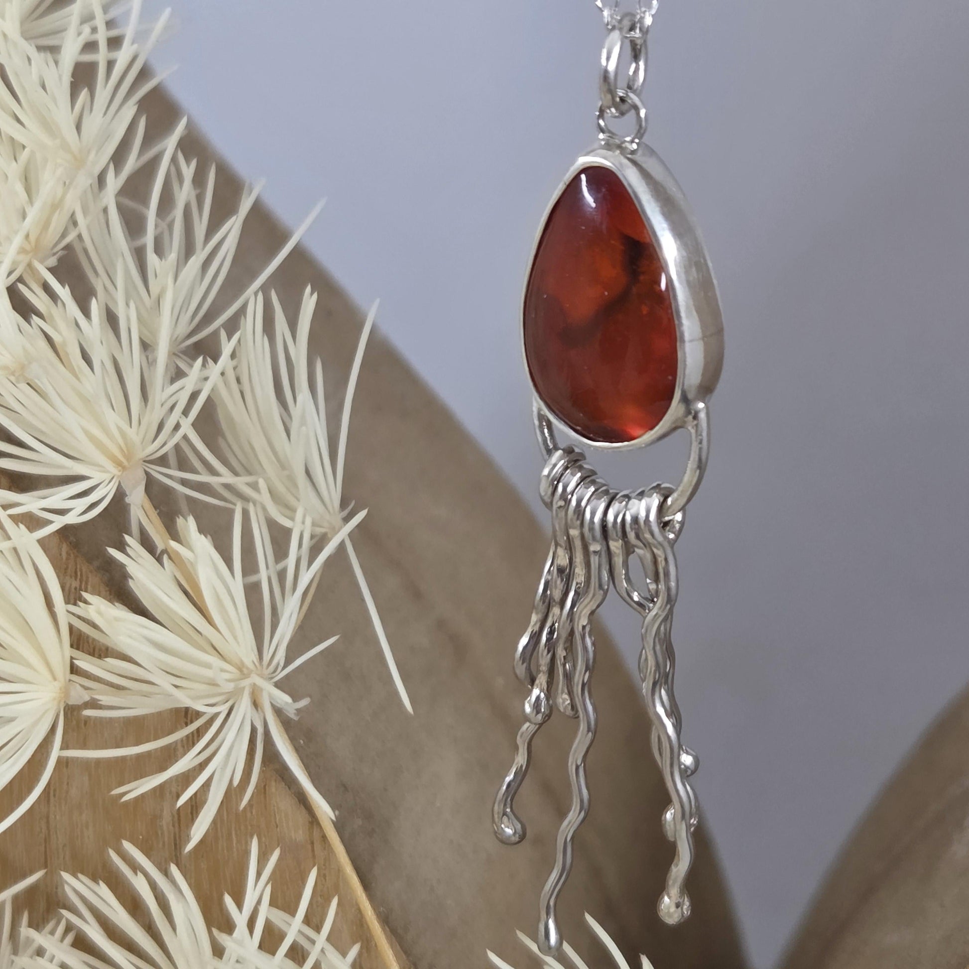 Polished Seaham Seaglass / Paua Shell Sterling 925 Silver Jellyfish Pendant Jones Stones