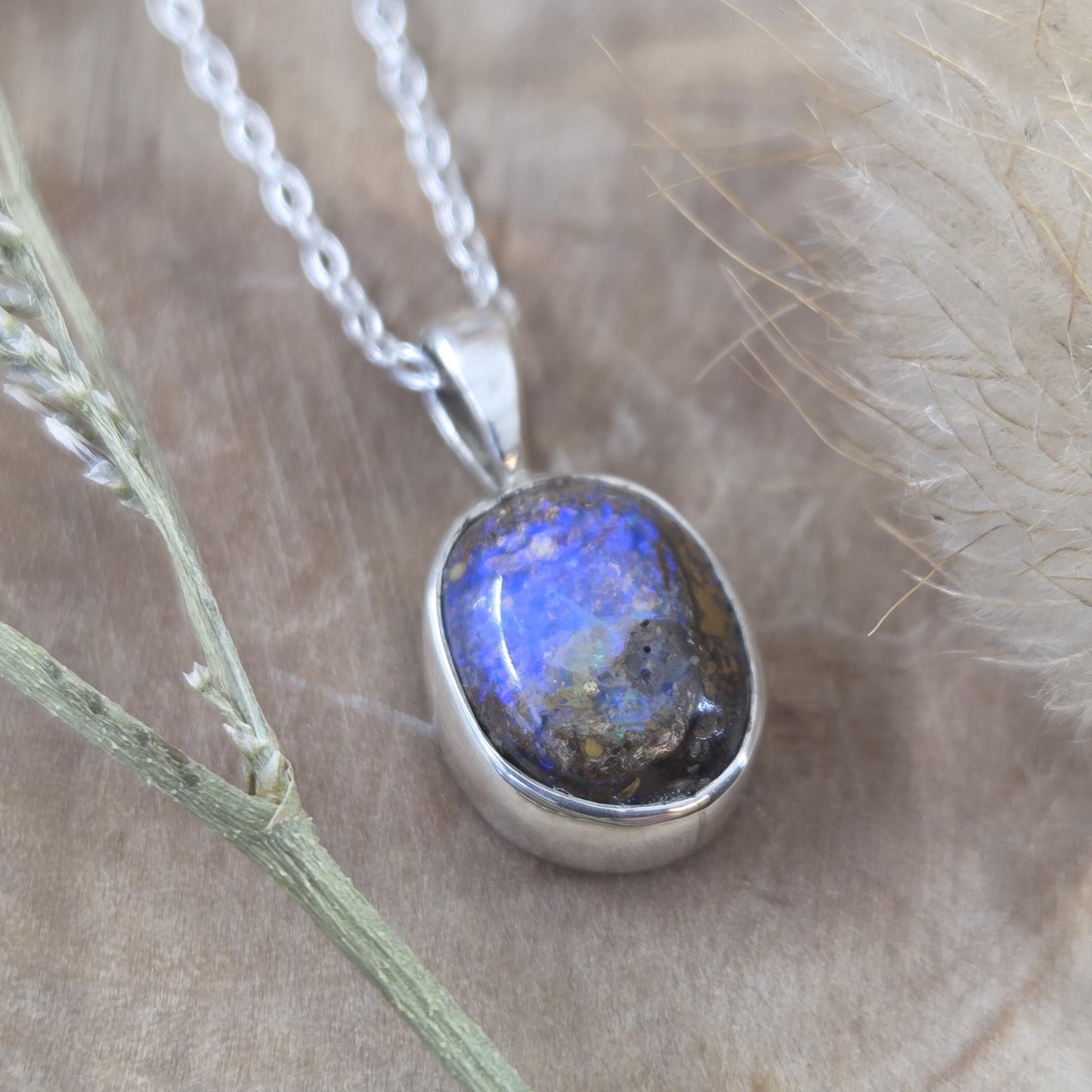 Australian Boulder Opal Pendant: Sterling Silver Gemstone, October Birthstone Jones Stones