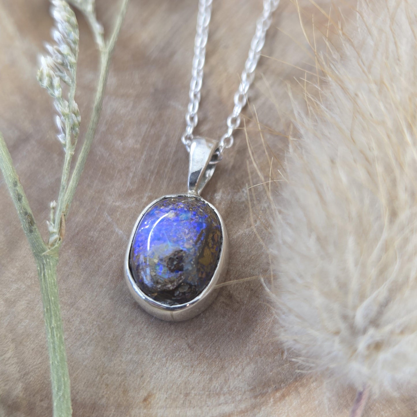 Australian Boulder Opal Pendant: Sterling Silver Gemstone, October Birthstone Jones Stones