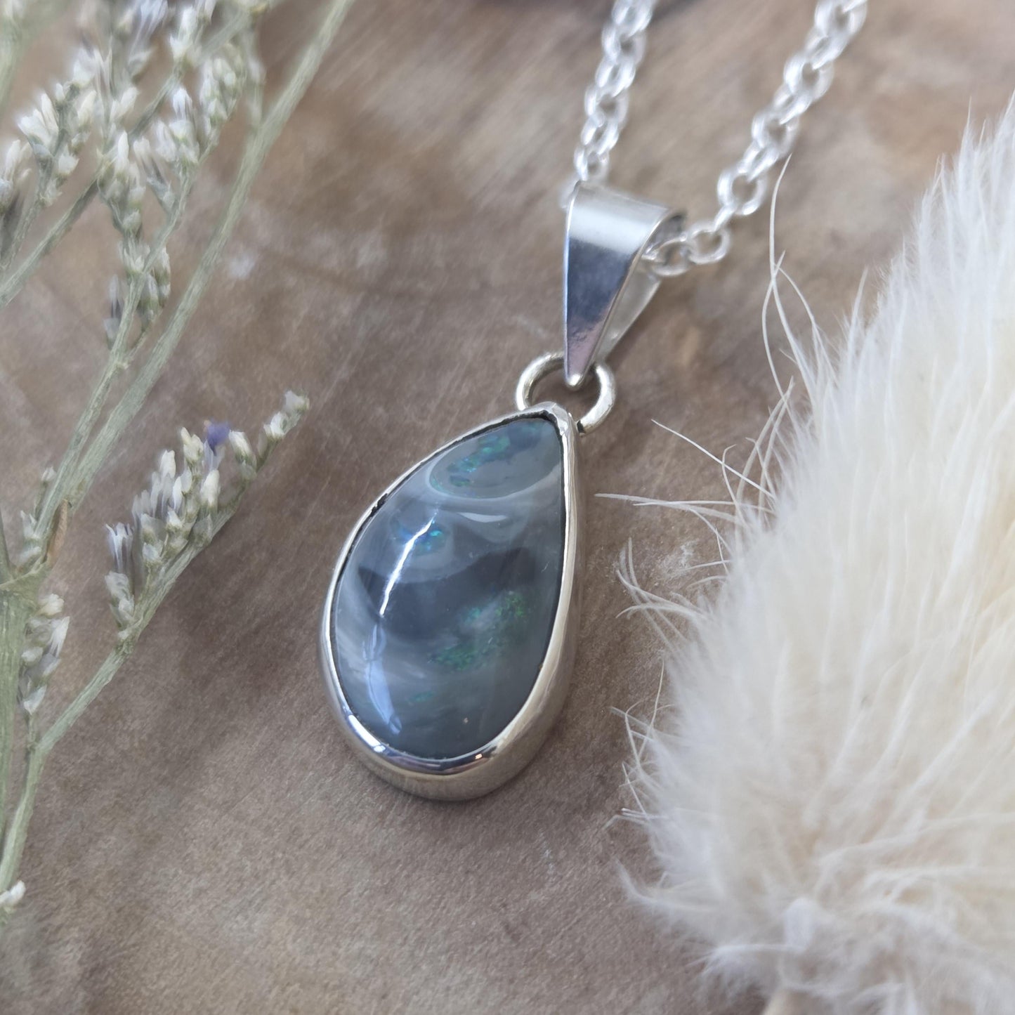 Australian Lightening Ridge Opal Pendant | Natural Opal Pendant | Opal & Silver Pendant | Opal Pendant | Jones Stones
