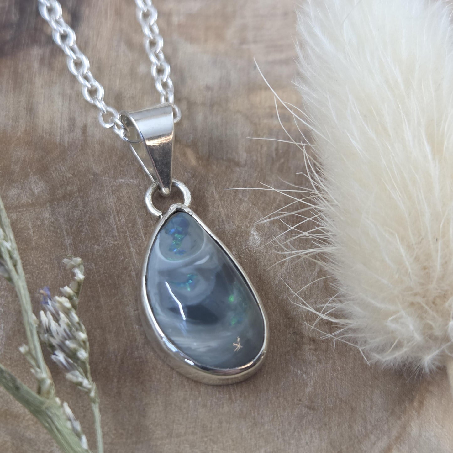 Australian Lightening Ridge Opal Pendant | Natural Opal Pendant | Opal & Silver Pendant | Opal Pendant | Jones Stones