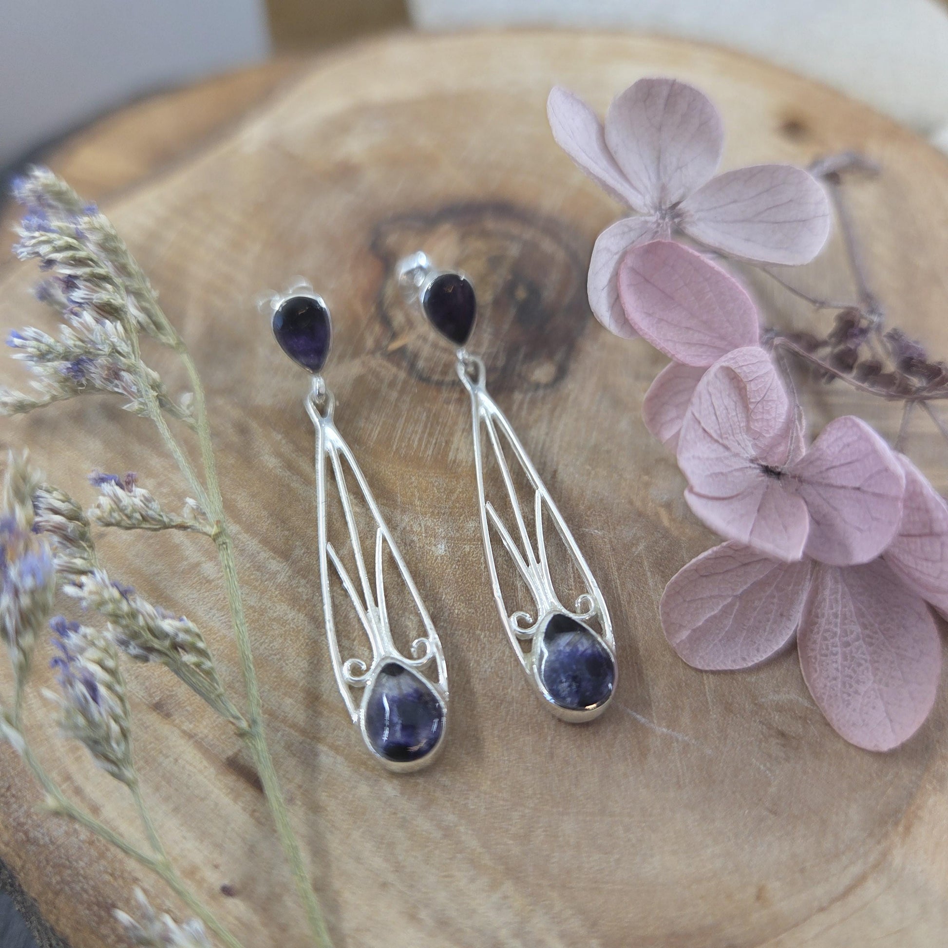 Blue John | Blue John Art Deco Style Drop Earrings | Blue John Earrings | Blue John Jewellery Jones Stones