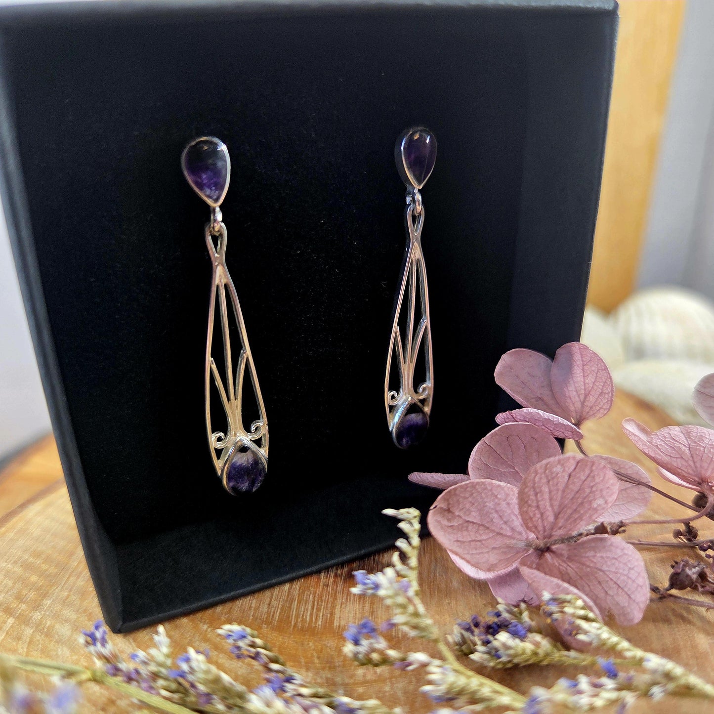 Blue John | Blue John Art Deco Style Drop Earrings | Blue John Earrings | Blue John Jewellery Jones Stones