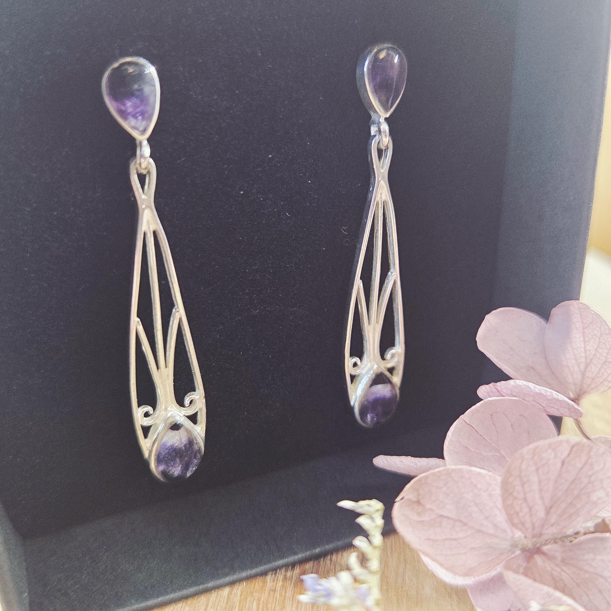 Blue John | Blue John Art Deco Style Drop Earrings | Blue John Earrings | Blue John Jewellery Jones Stones