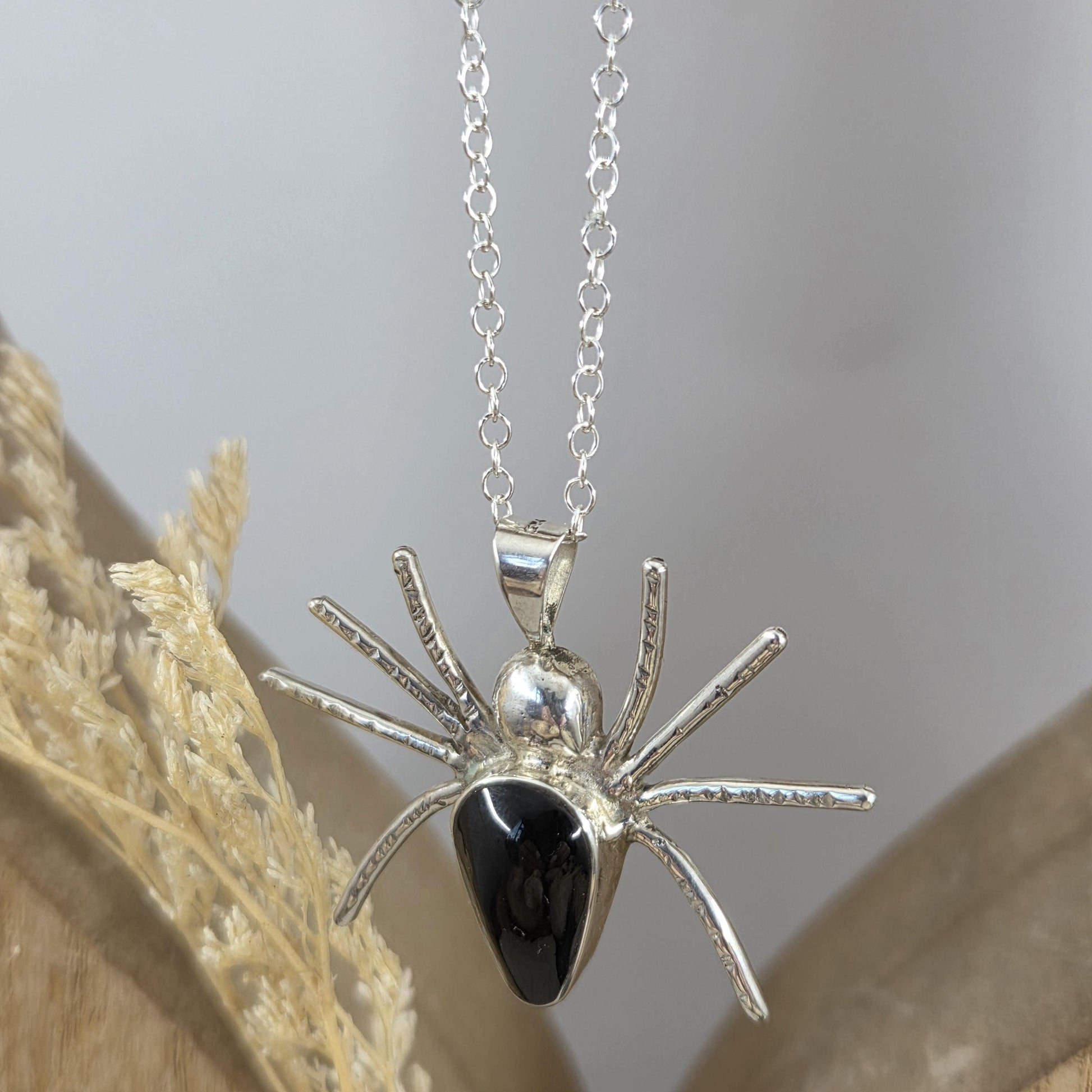 Whitby Jet Spider Pendant | Whitby Jet Necklace | Halloween | Whitby Jet | Celtic Jewellery | Handmade Pendant | Spider Necklace Jones Stones