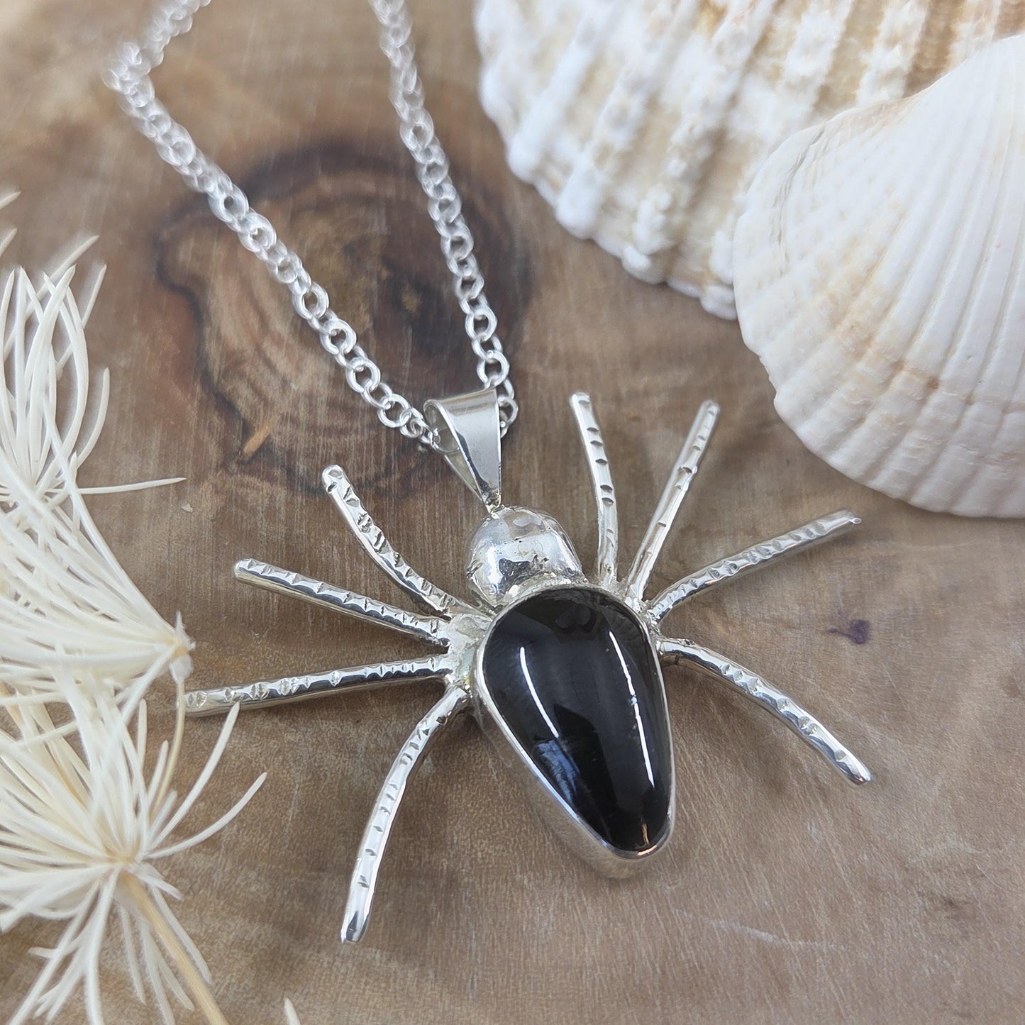 Whitby Jet Spider Pendant | Whitby Jet Necklace | Halloween | Whitby Jet | Celtic Jewellery | Handmade Pendant | Spider Necklace Jones Stones