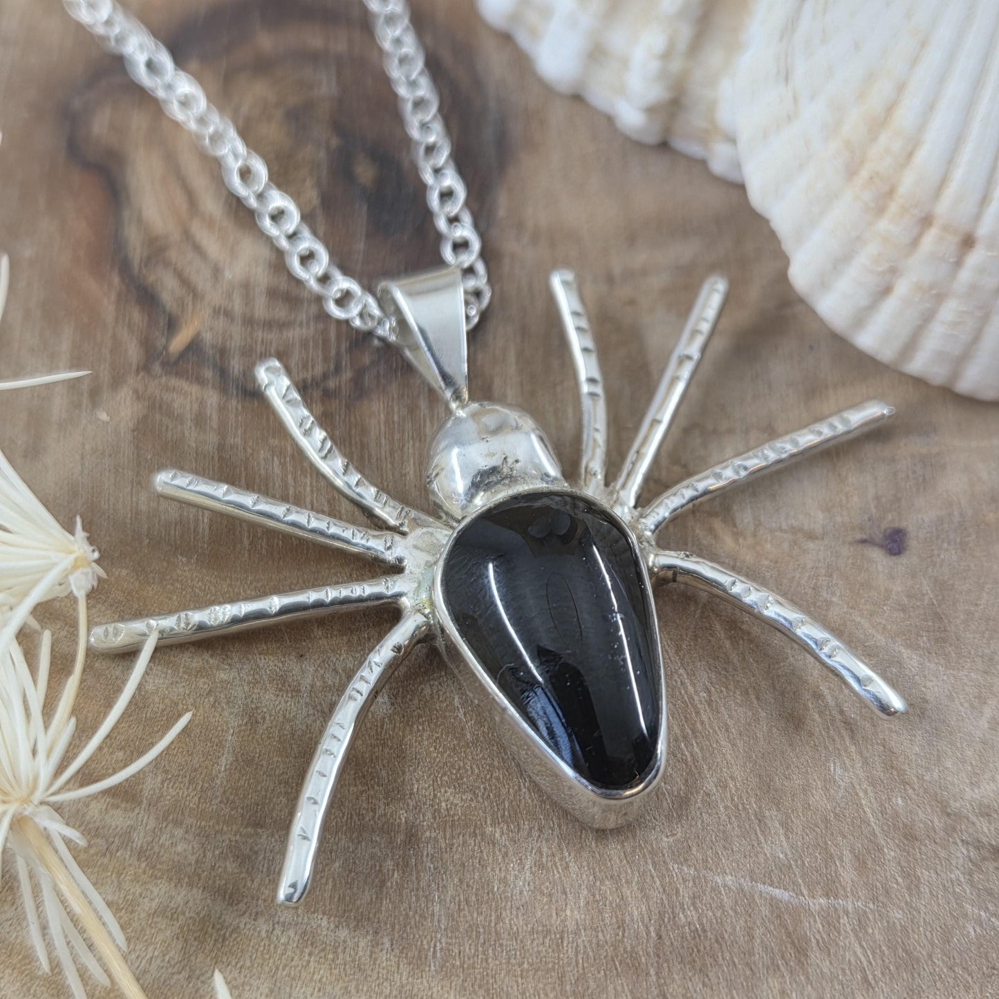 Whitby Jet Spider Pendant | Whitby Jet Necklace | Halloween | Whitby Jet | Celtic Jewellery | Handmade Pendant | Spider Necklace Jones Stones