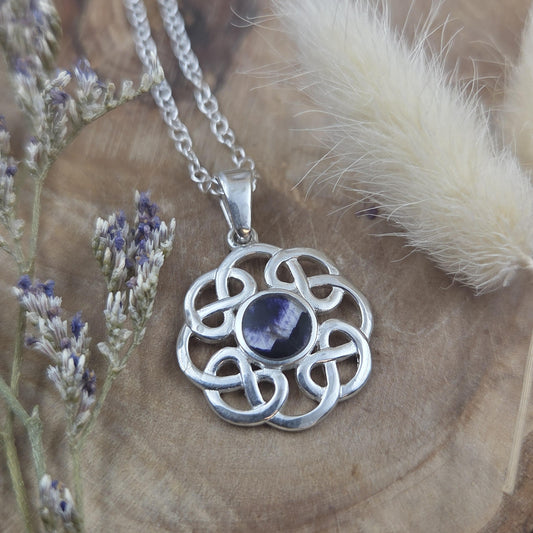 Blue John Celtic Style Pendant: Sterling Silver Derbyshire Fluorite Necklace Jones Stones