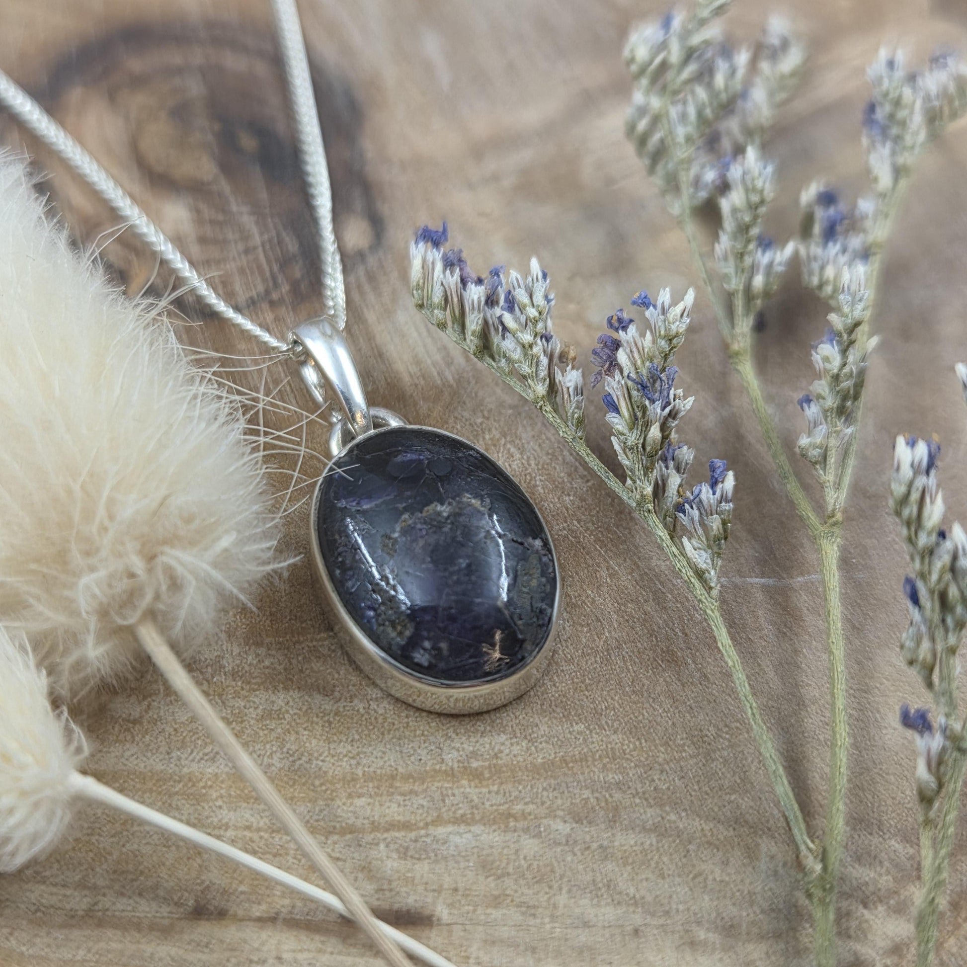 Blue John Pendant: Sterling Silver Derbyshire Fluorite Necklace Jones Stones