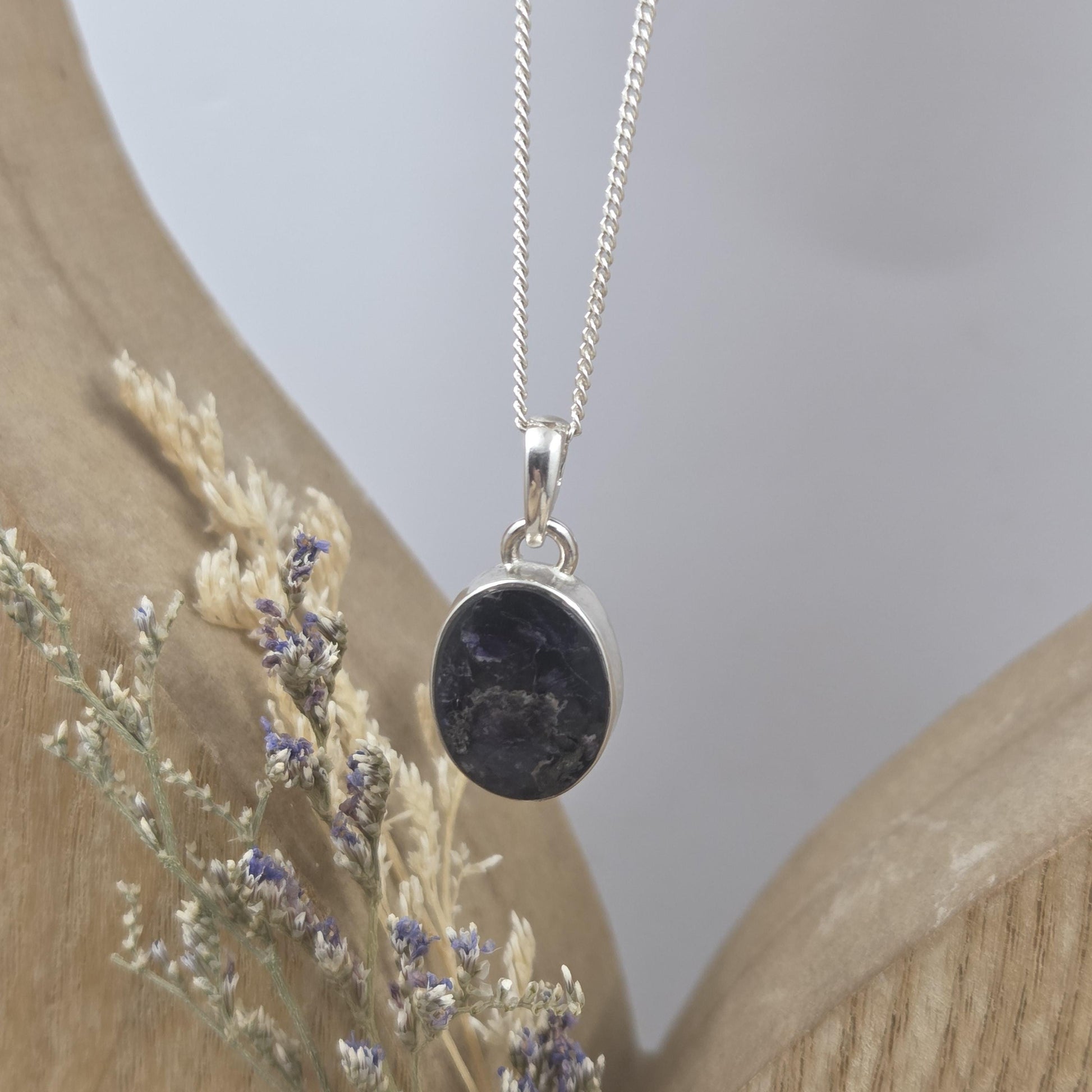 Blue John Pendant: Sterling Silver Derbyshire Fluorite Necklace Jones Stones
