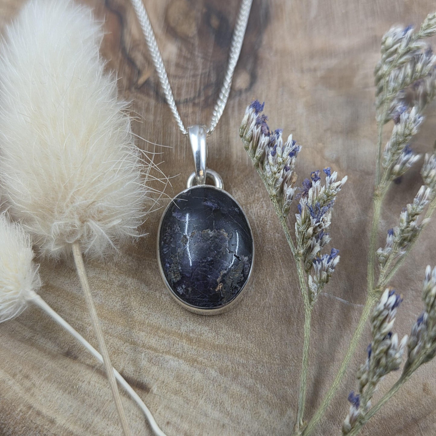 Blue John Pendant: Sterling Silver Derbyshire Fluorite Necklace Jones Stones