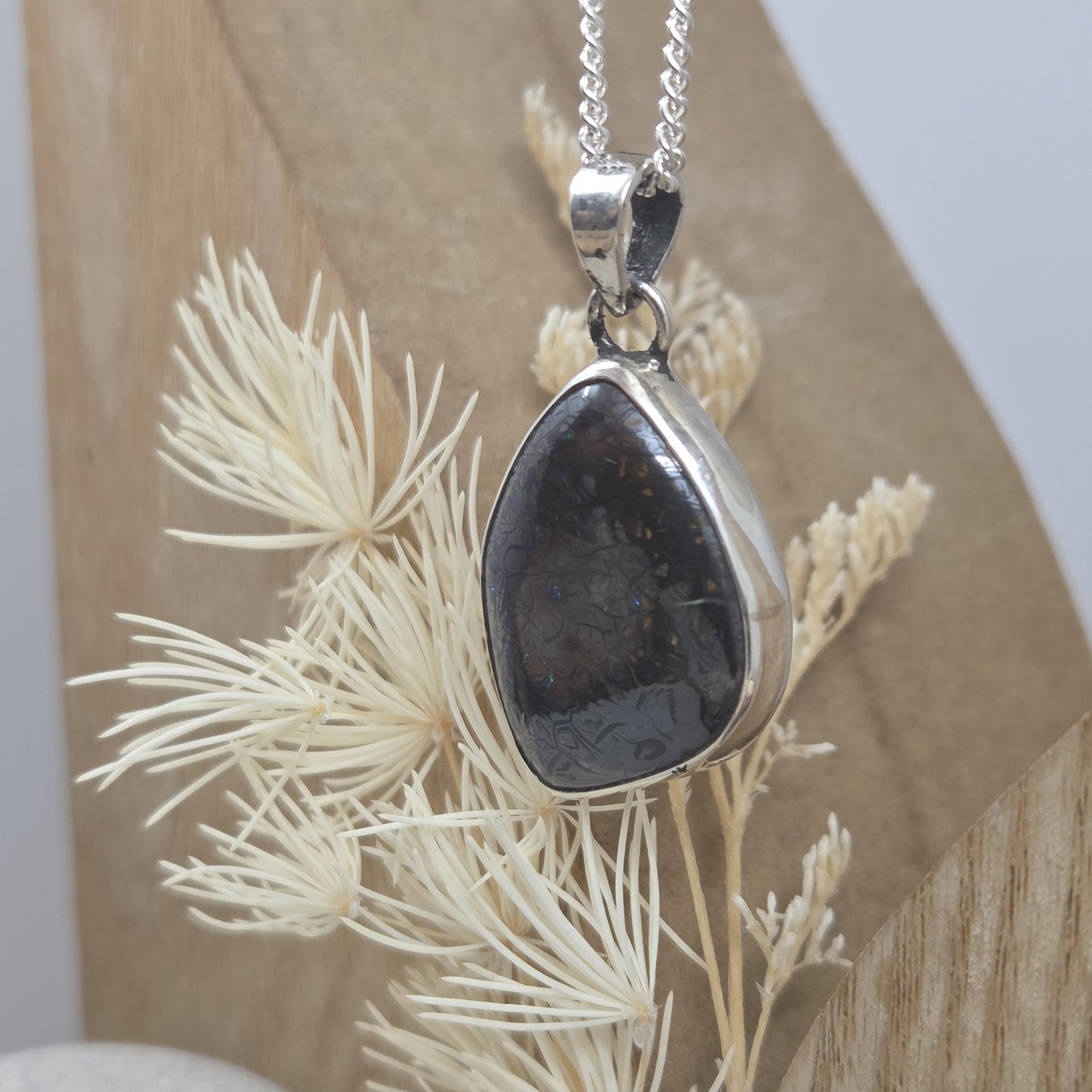 Handmade Sterling Silver Australian Boulder Opal Pendant Jones Stones